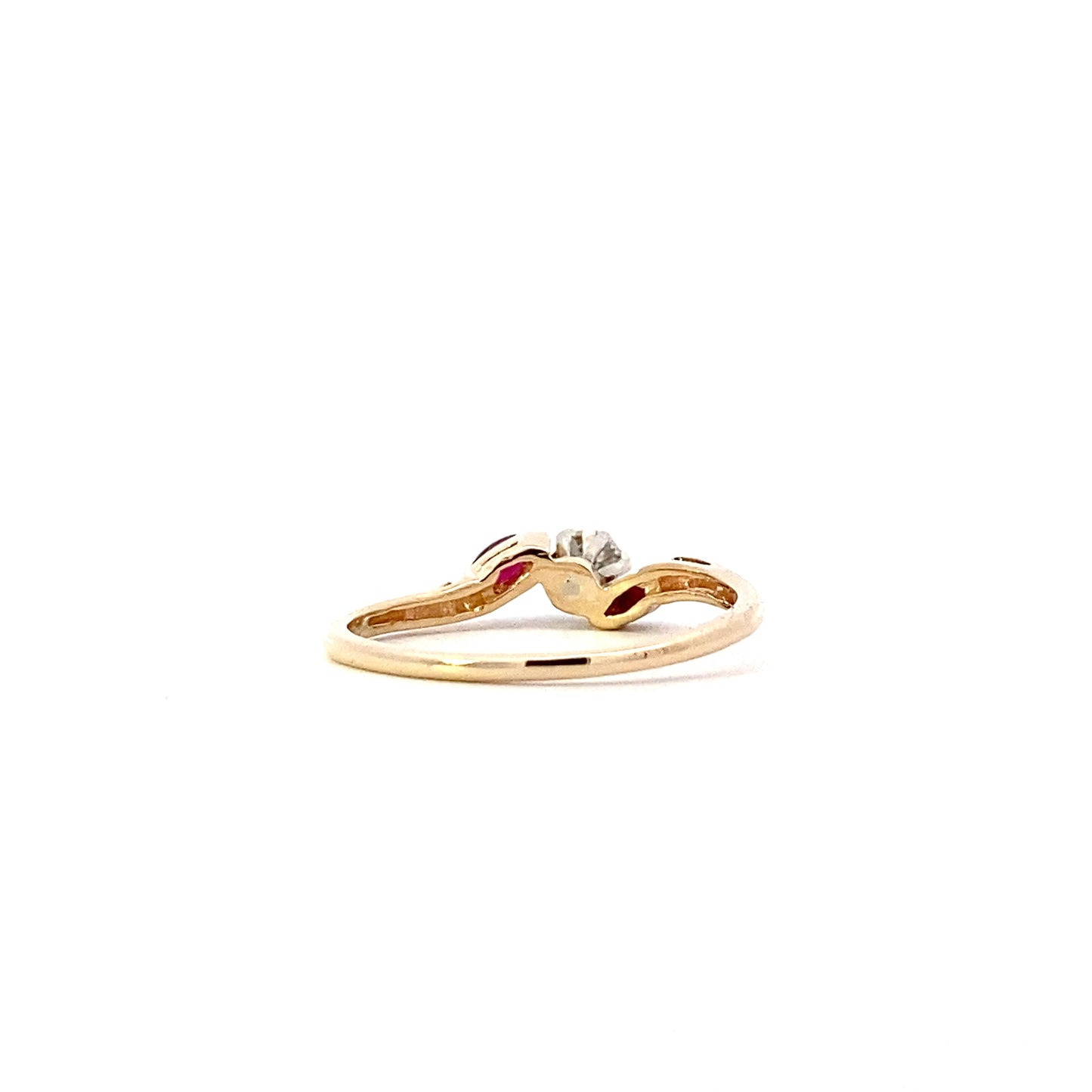 14K Yellow Gold Ruby Women's Diamond Ring - 0.12ct