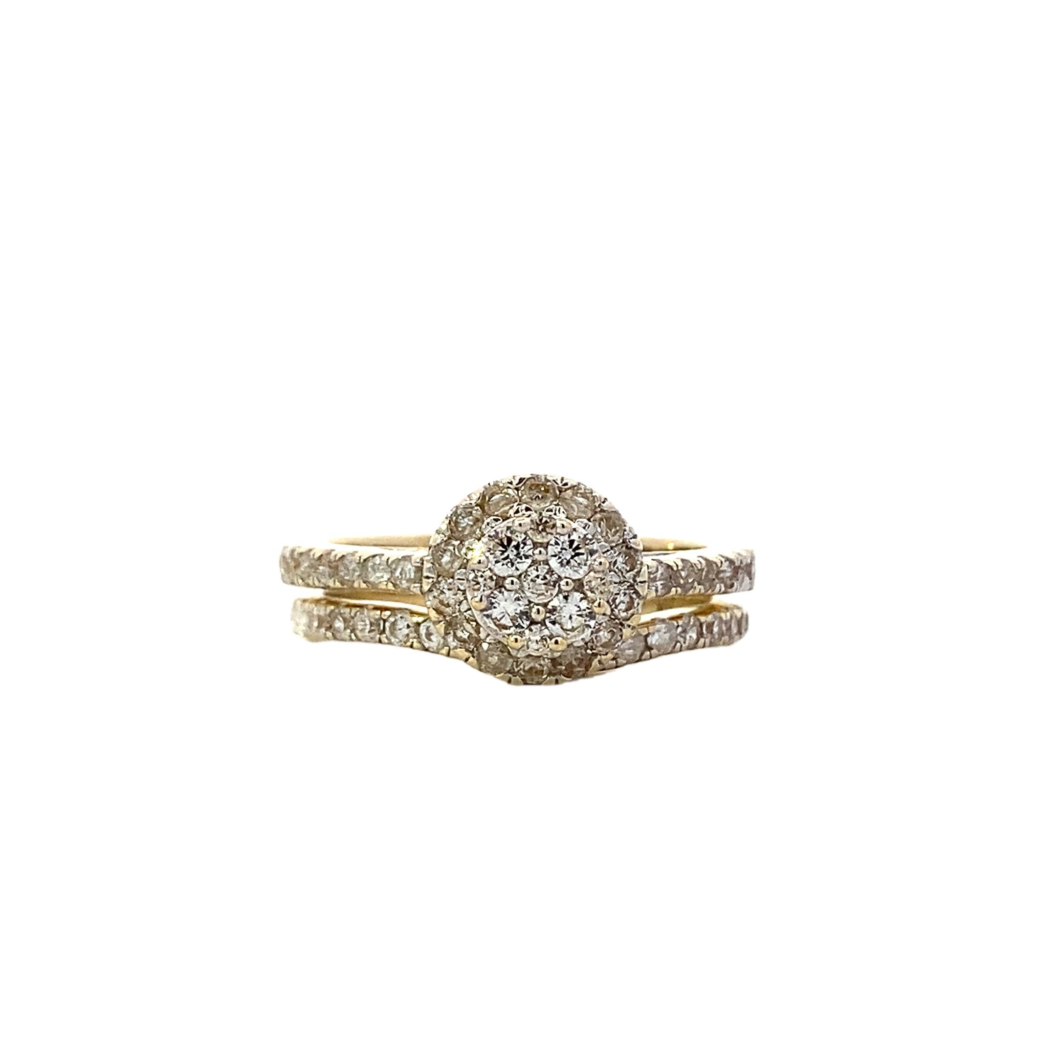 10K Yellow Gold Diamond Engagement & Wedding Ring Set - 0.98ct