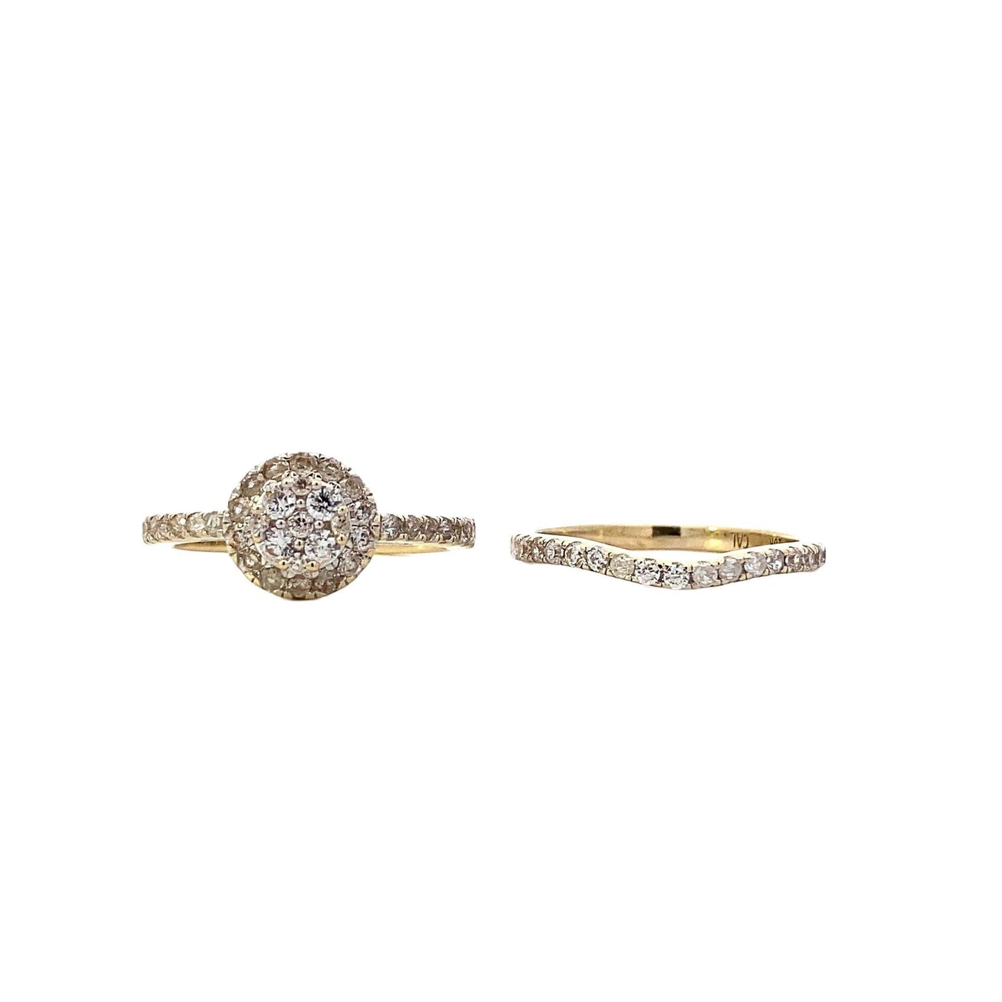 10K Yellow Gold Diamond Engagement & Wedding Ring Set - 0.98ct