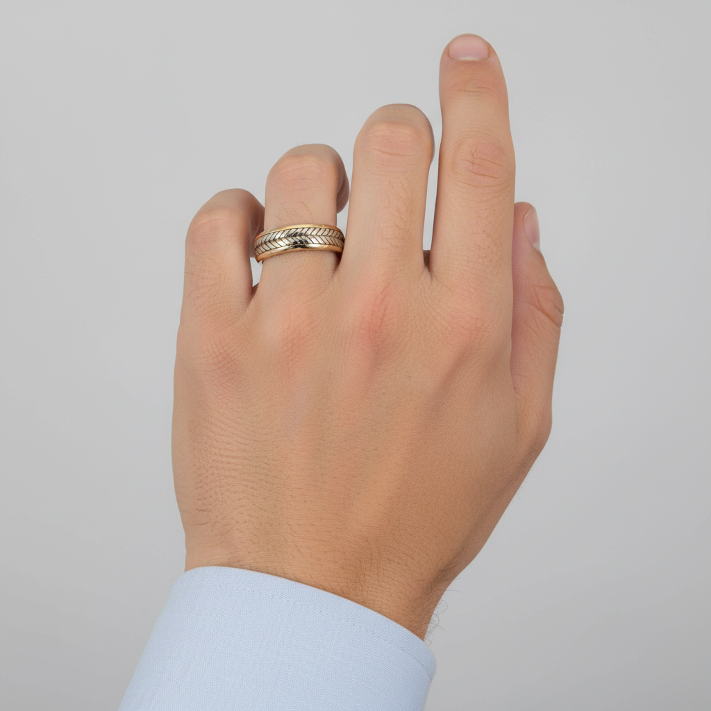 14K Yellow & White Gold Rope Design Men's Band