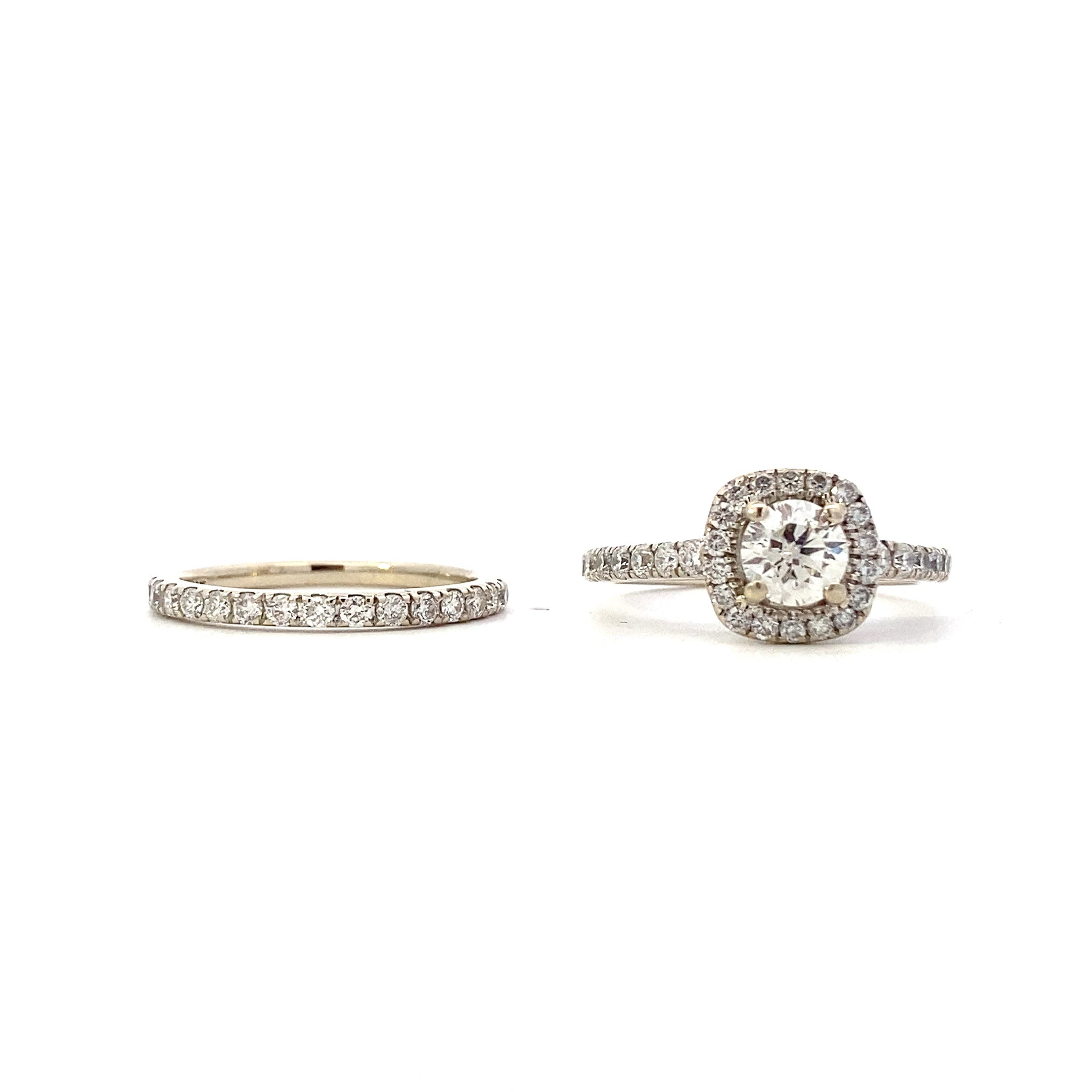 14K White Gold Diamond Engagement & Wedding Ring Set - 2.0ct