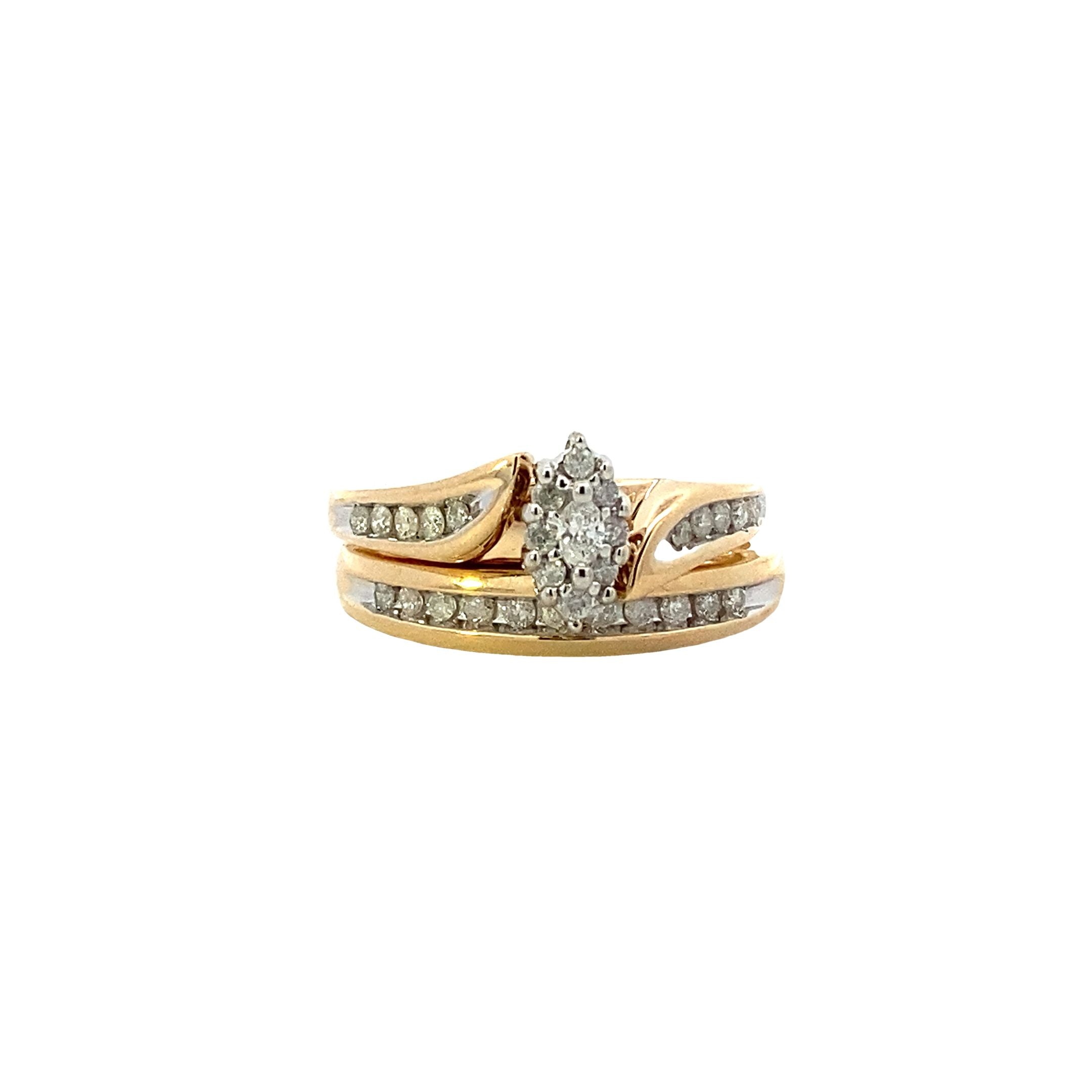 10K Yellow Gold Diamond Engagement & Wedding Ring Set - 0.39ct