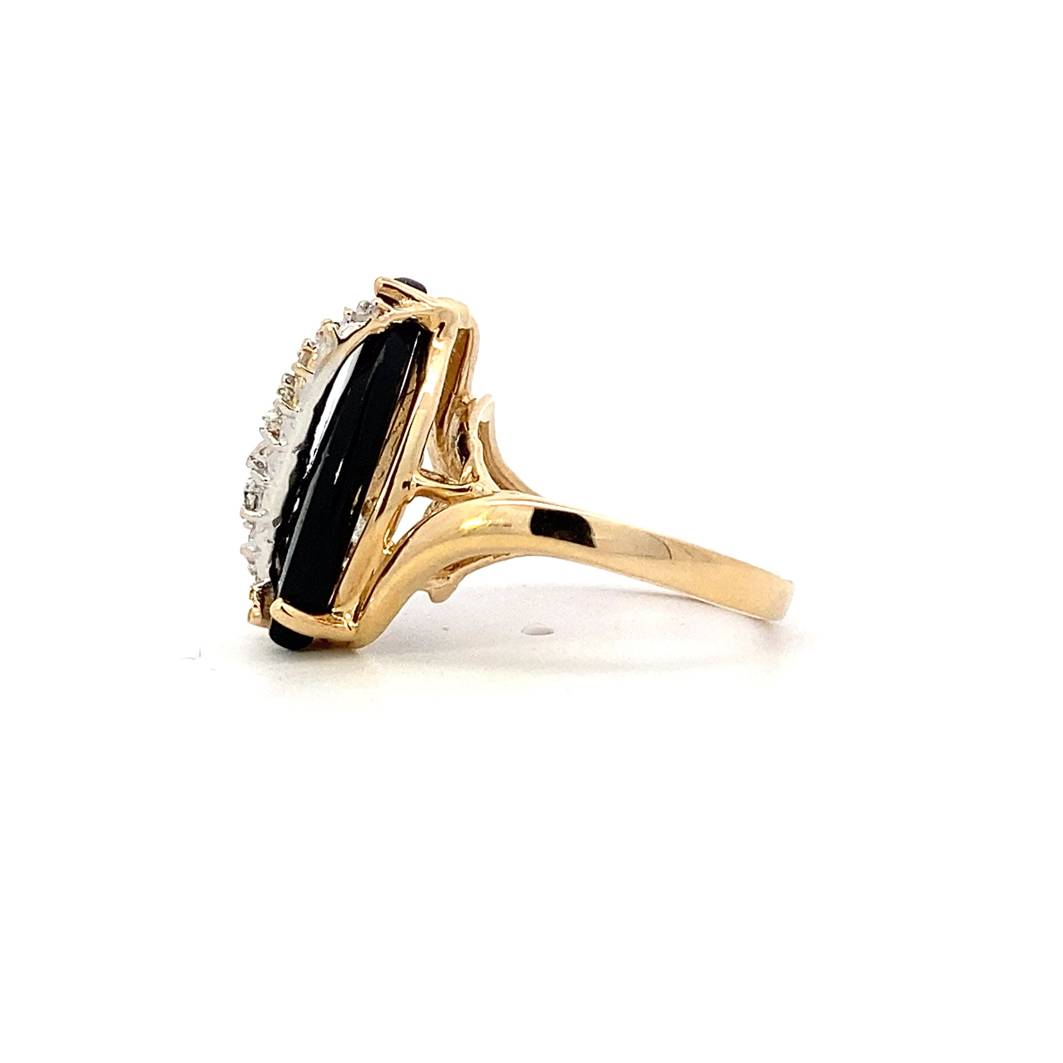 14K Yellow Gold Black Onyx Diamond Ring - 0.11ct