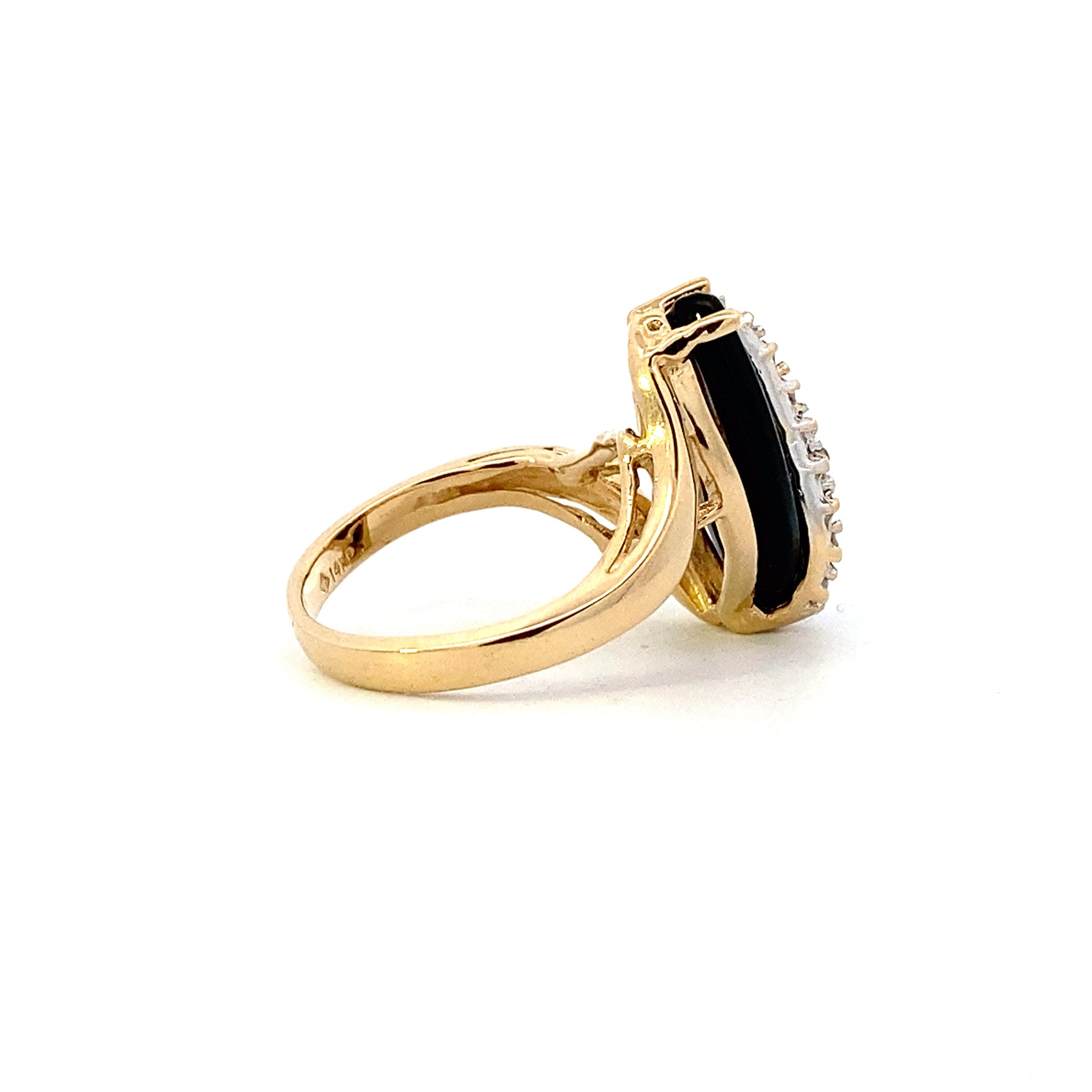 14K Yellow Gold Black Onyx Diamond Ring - 0.11ct