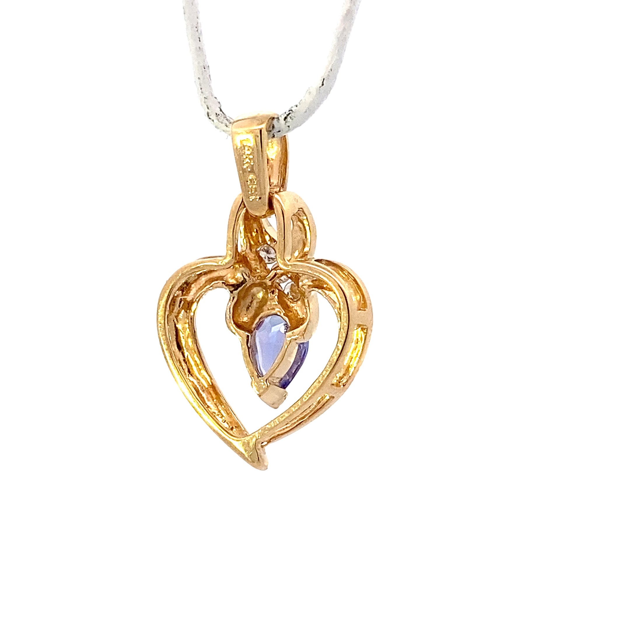 14K Yellow Gold Tanzanite & Diamond Heart Pendant - 0.05ct