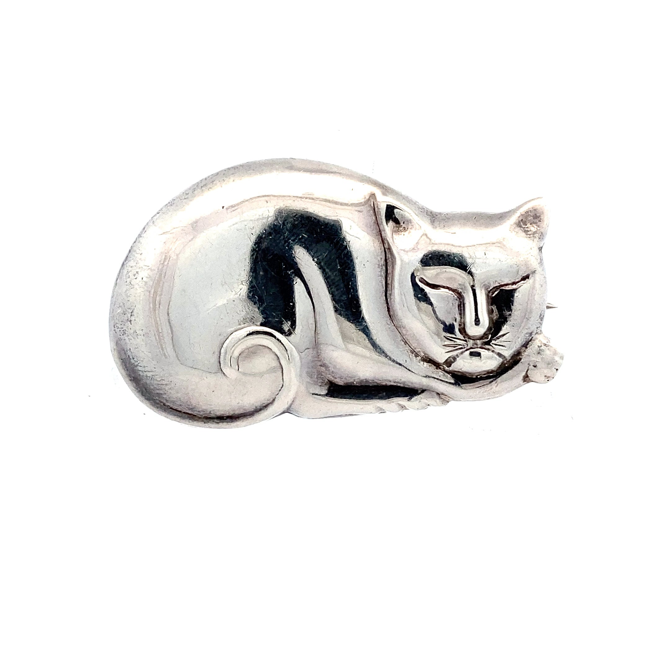 Vintage Sterling Silver Cat Pendant / Brooch