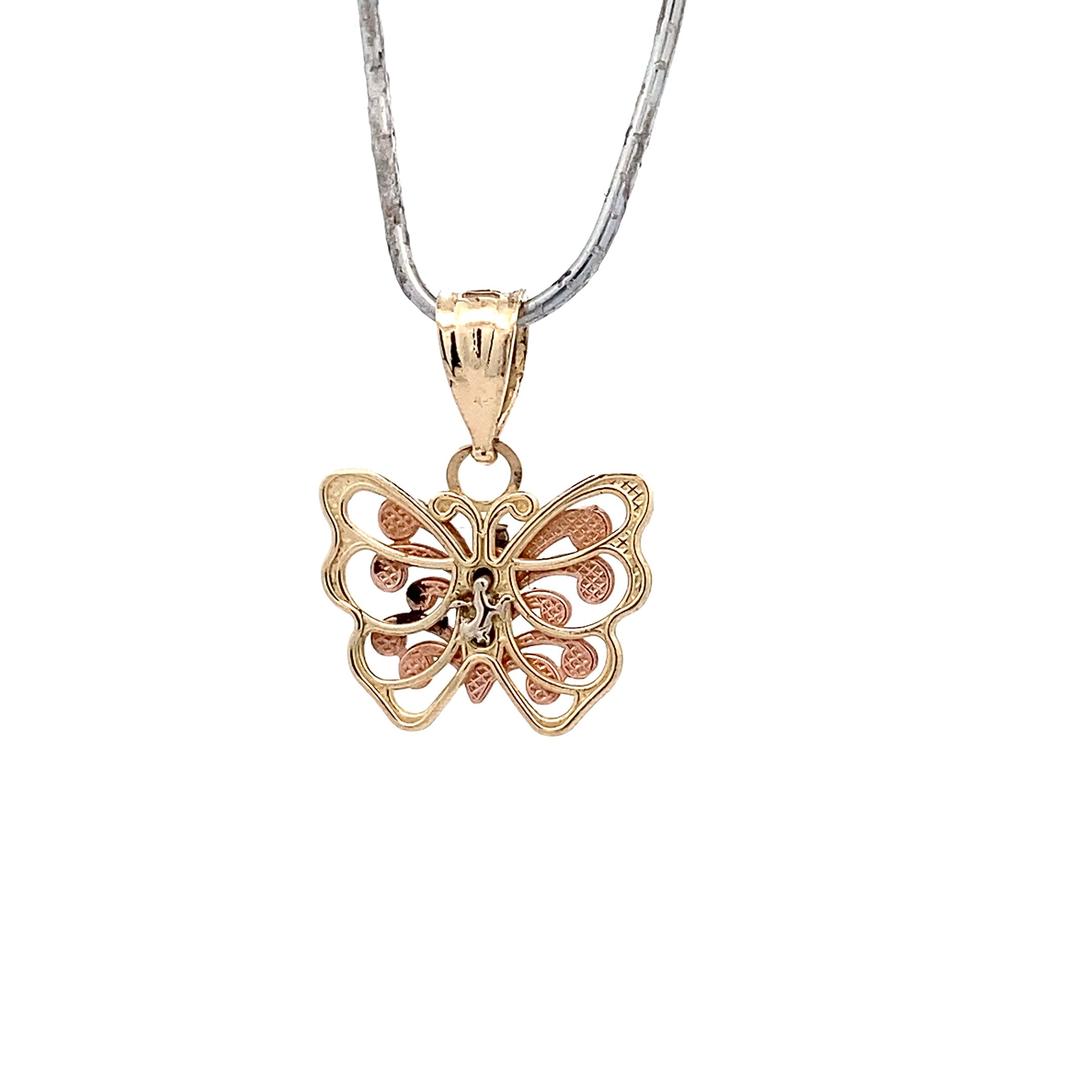 10K Tri-Color Gold Butterfly Pendant