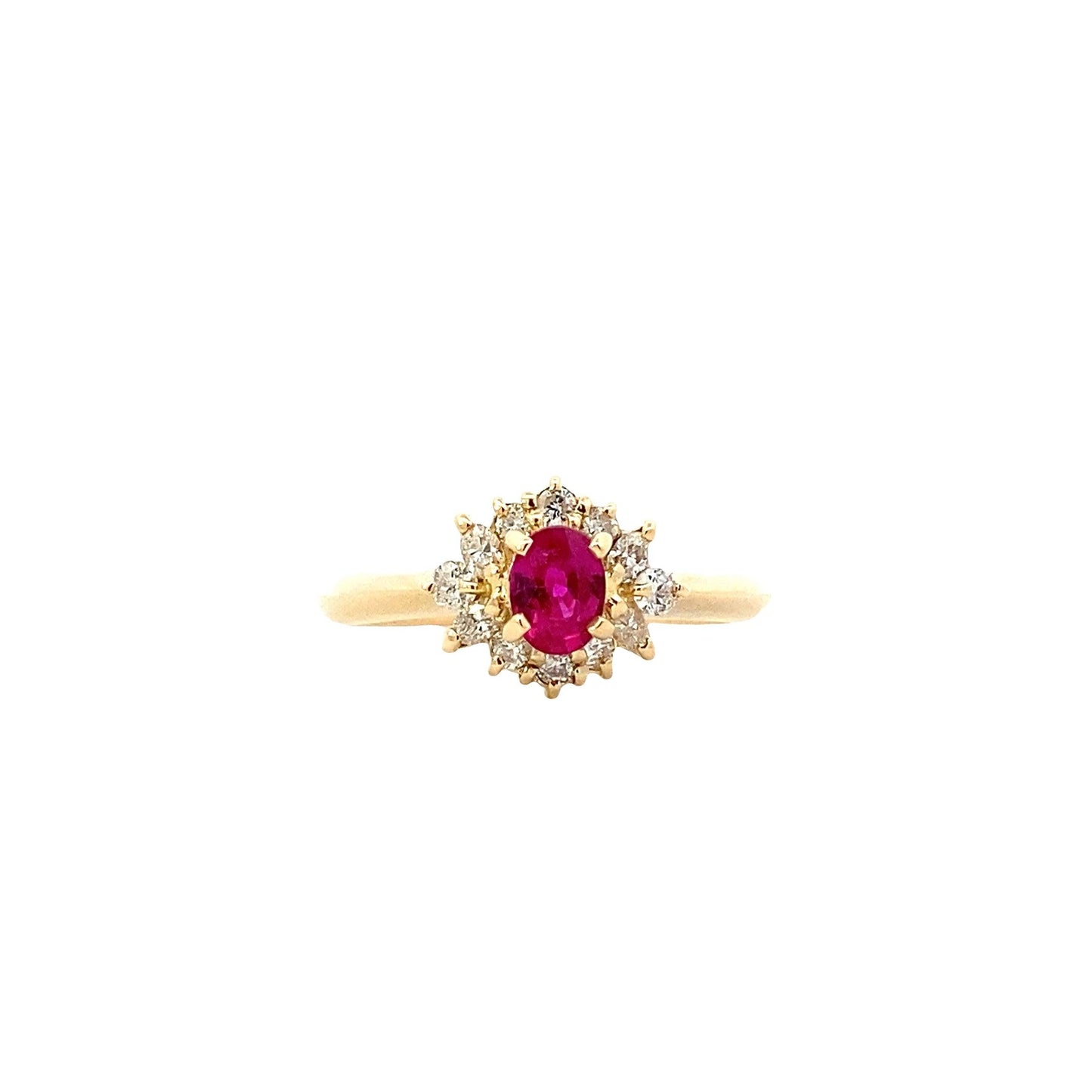 18K Yellow Gold Ruby & Diamond Women's Ring - 0.28ct