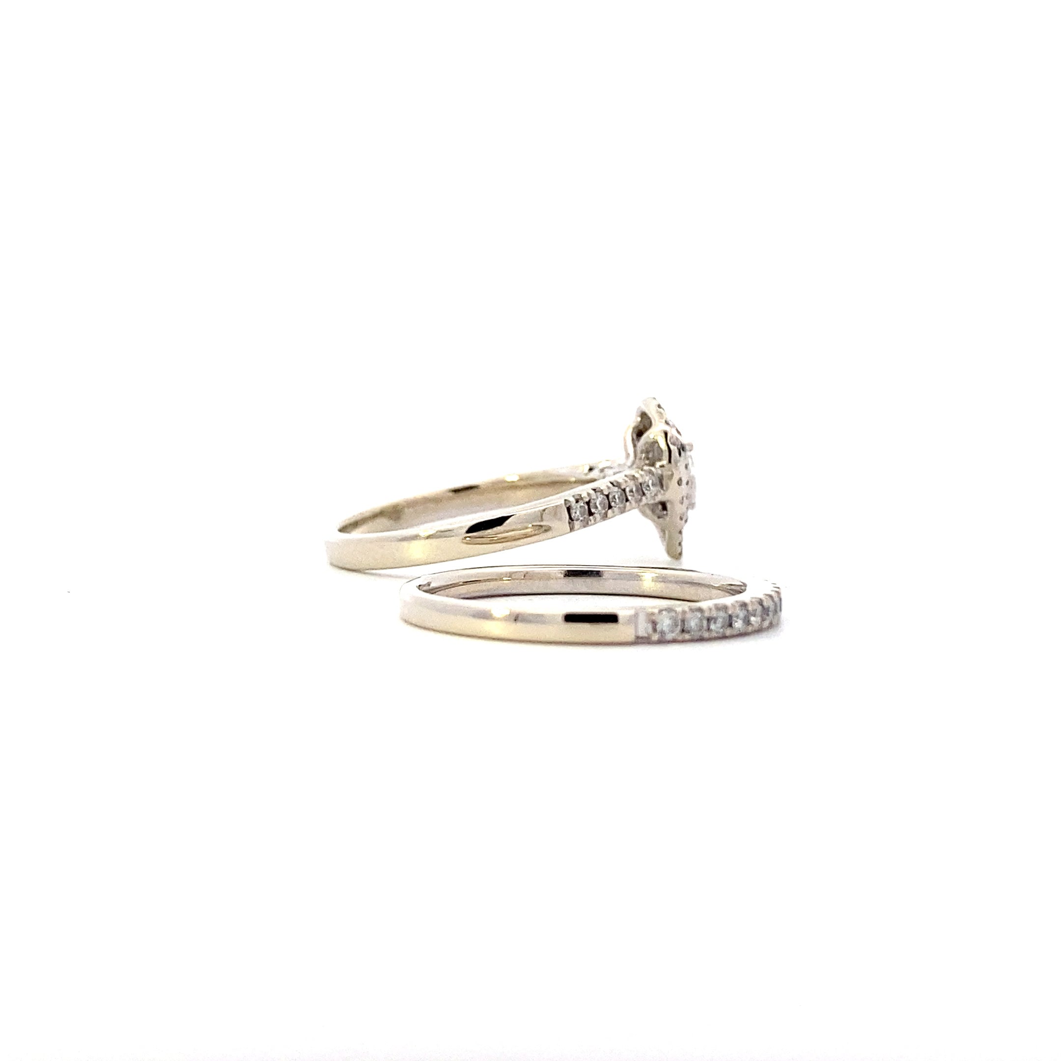 14K White Gold Diamond Engagement & Wedding Ring Set - 1.38ct