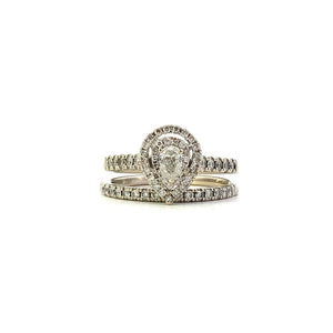 14K White Gold Diamond Engagement & Wedding Ring Set - 1.38ct
