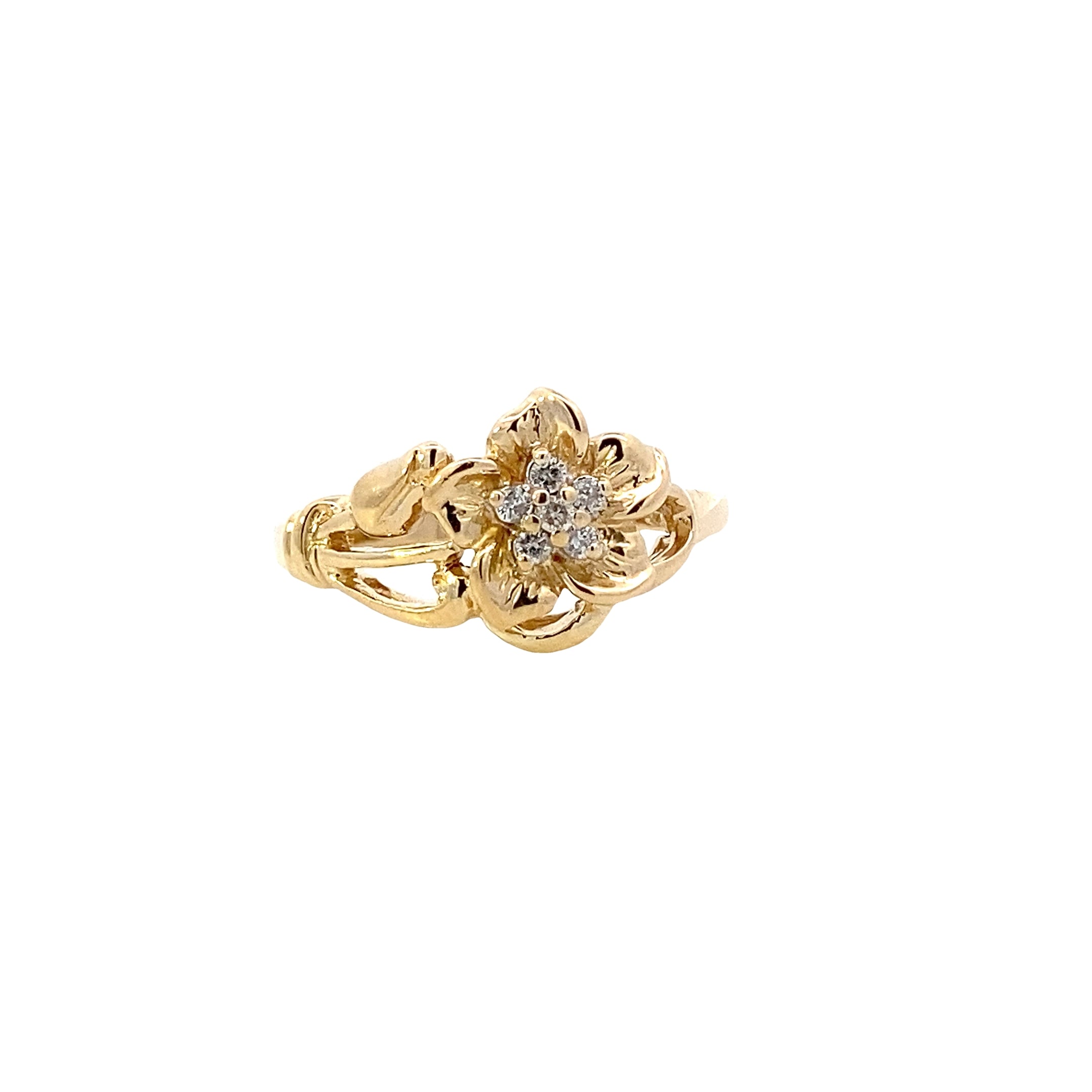 14K Yellow Gold Women's Diamond Flower Ring - 0.12ct