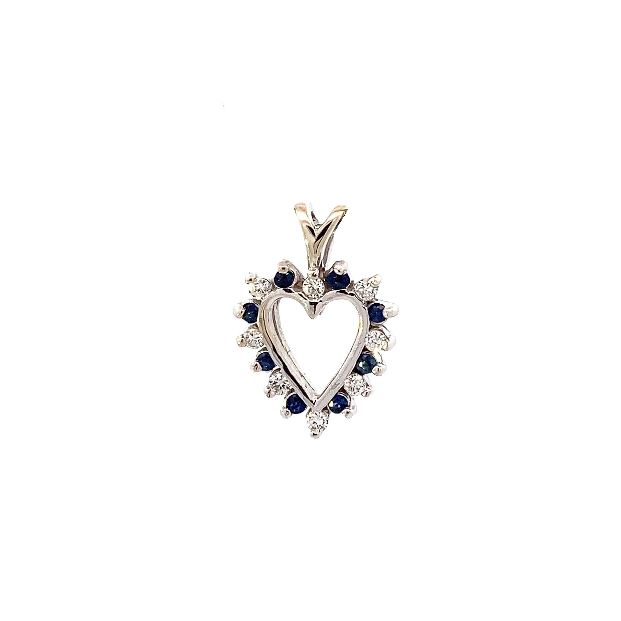 14K White Gold Blue Topaz & Diamond Heart Pendant - 0.08ct