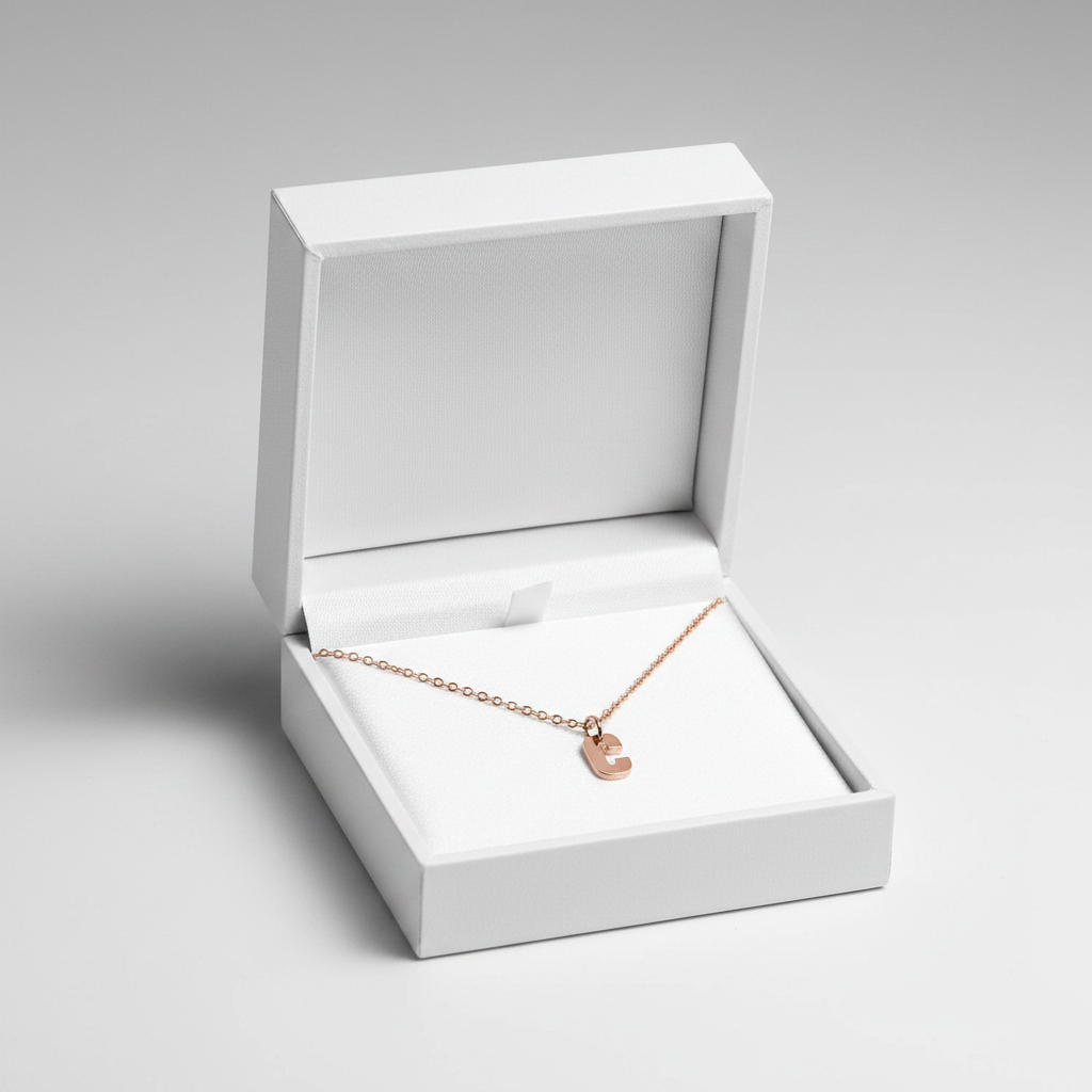 10K Rose Gold Letter "C" Pendant & Cable Chain Set