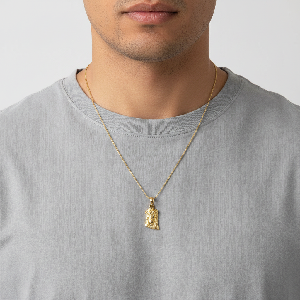18K Yellow Gold Diamond Jesus Face Pendant