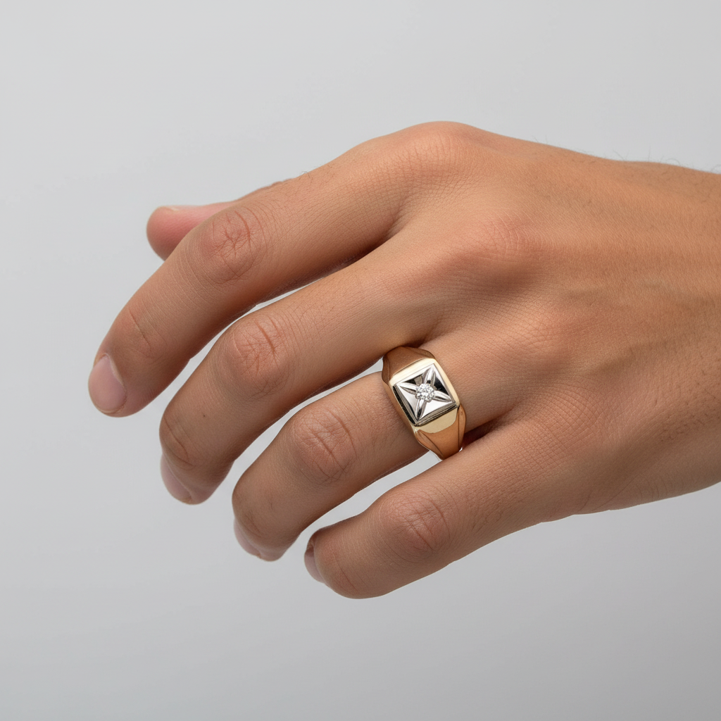 10K Yellow Gold Men's Solitaire Diamond Ring - 0.06ct