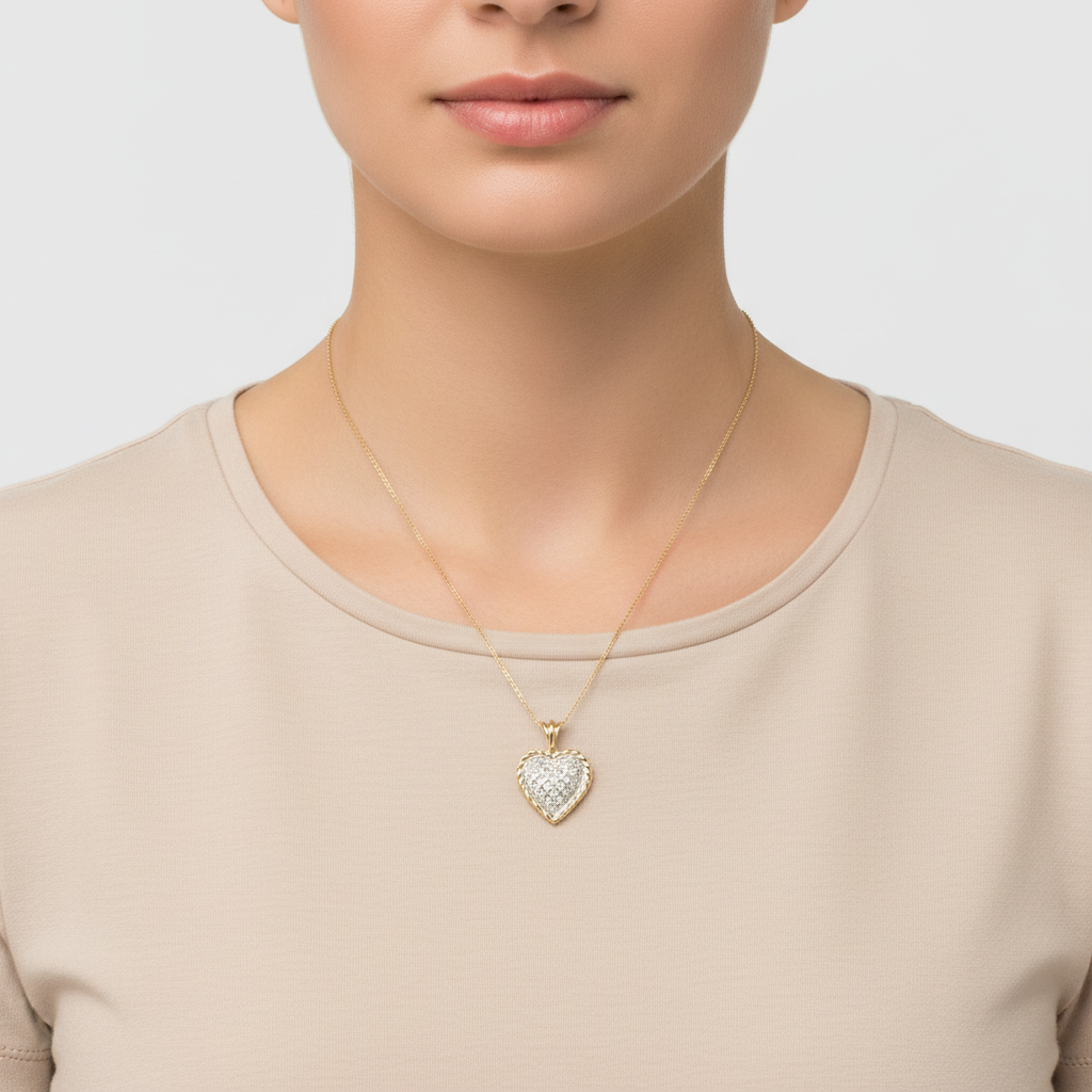 14K Yellow & White Gold Diamond Heart Pendant - 0.19ct