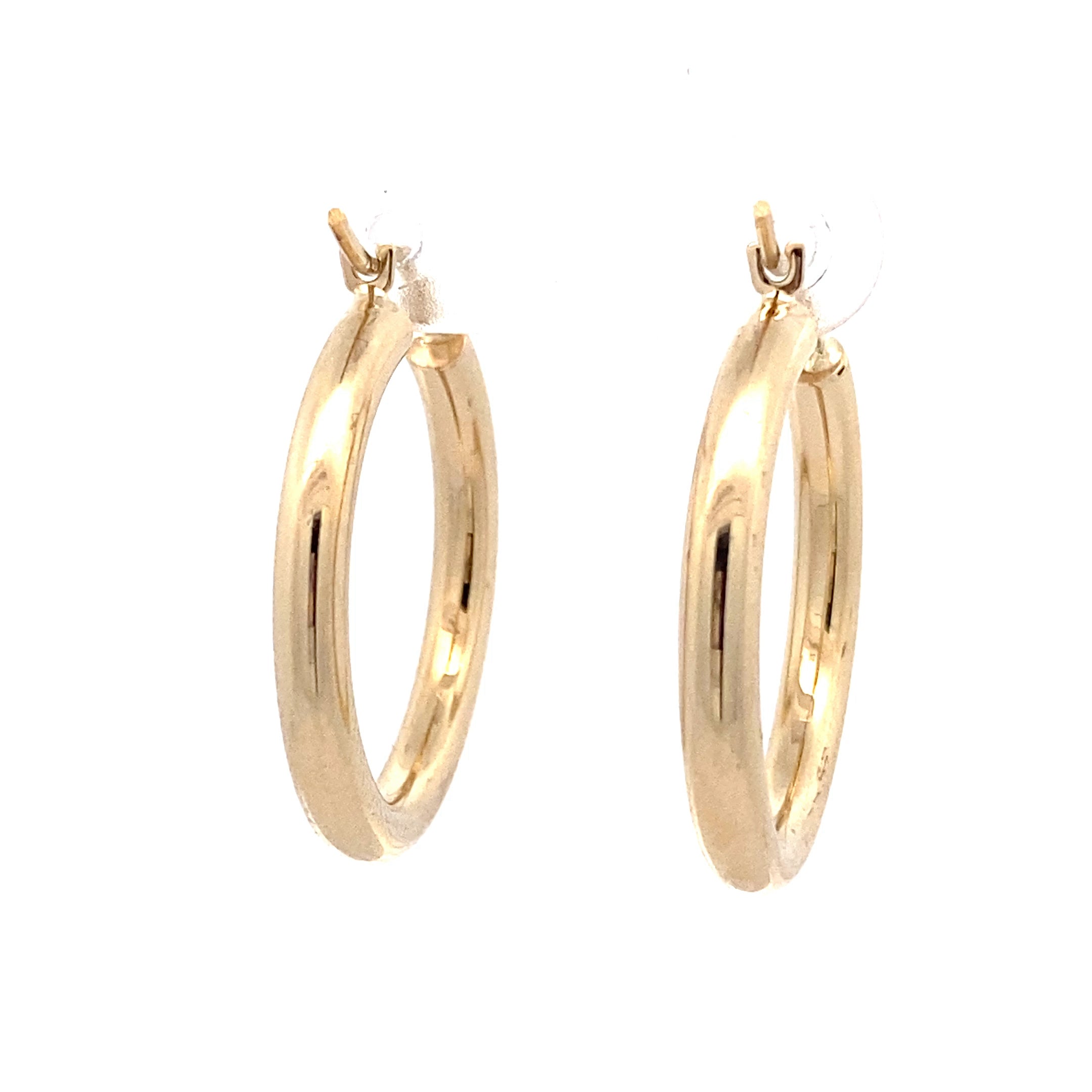 New 14K Yellow Gold Plain Hoop Earrings