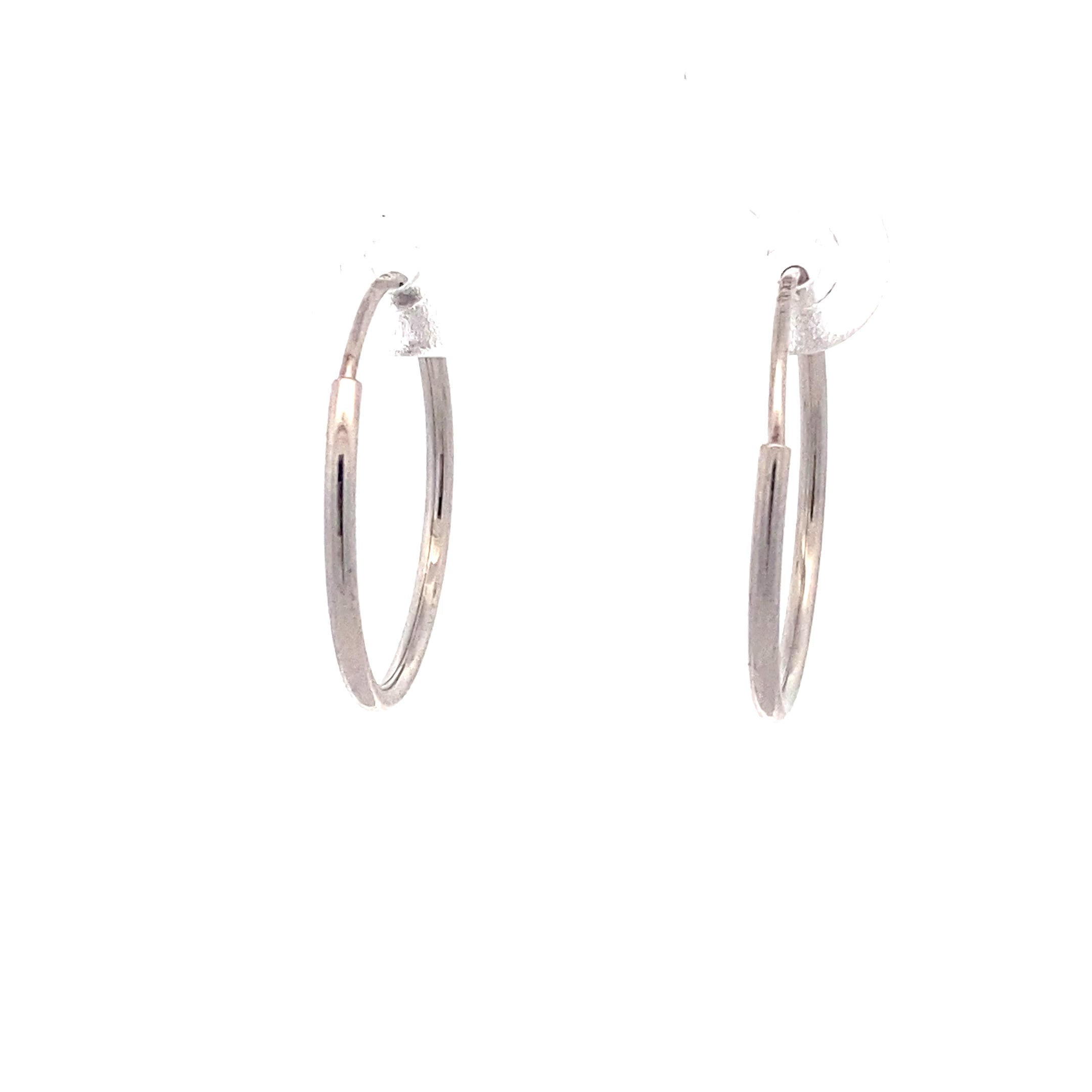 New 14K White Gold Plain Hoop Earrings