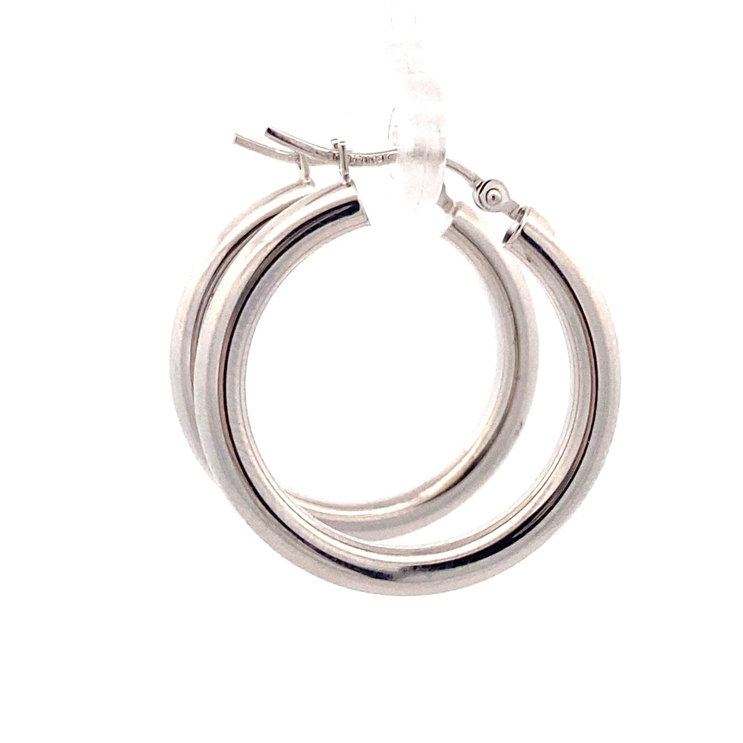 New 14K White Gold Plain Hoop Earrings