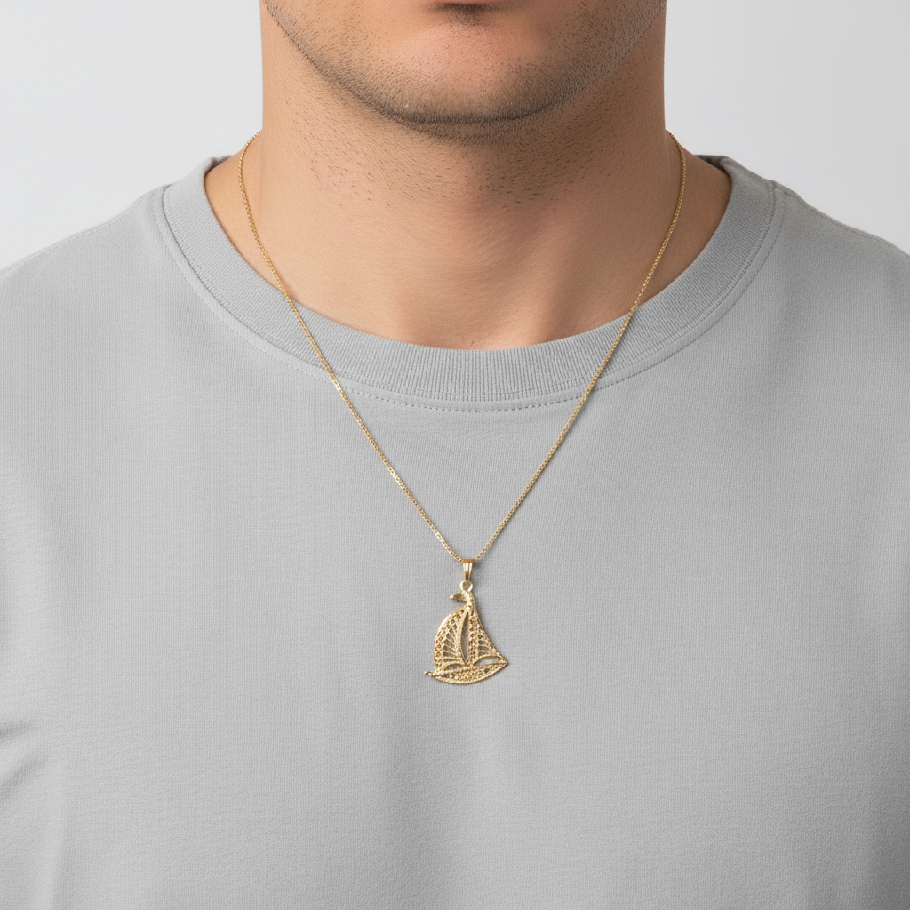 14K Yellow Gold Filigree Sailboat Pendant