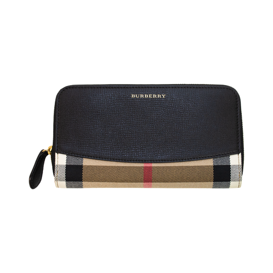 Burberry Elmore Plaid Leather Print Continental Zip Around Wallet