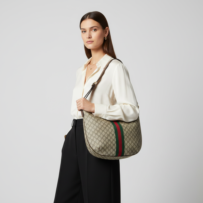 Gucci Ophidia GG Supreme Large Canvas Leather Shoulder Bag