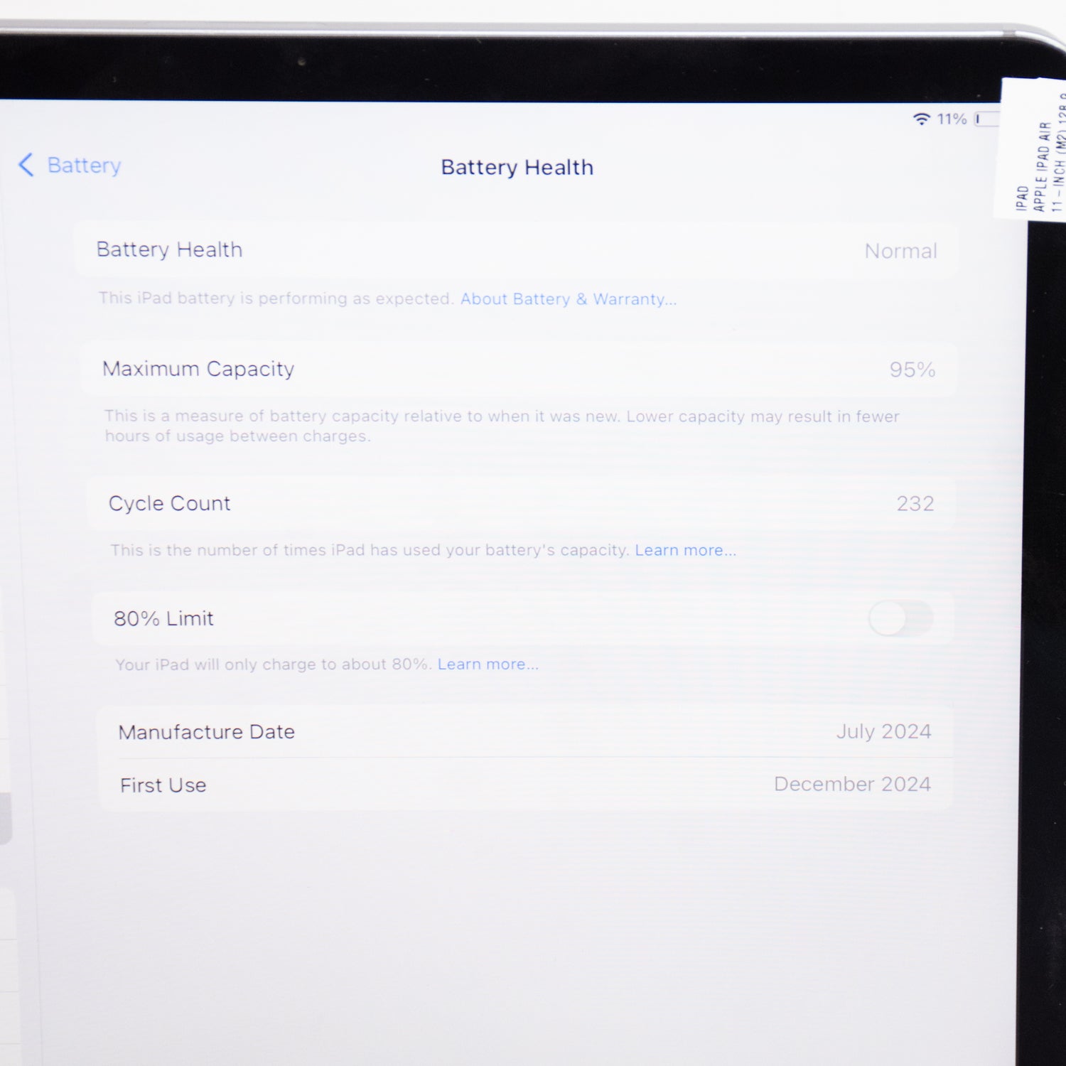 Apple iPad Air A2903 - M2 - 128GB - 11in - Space Gray