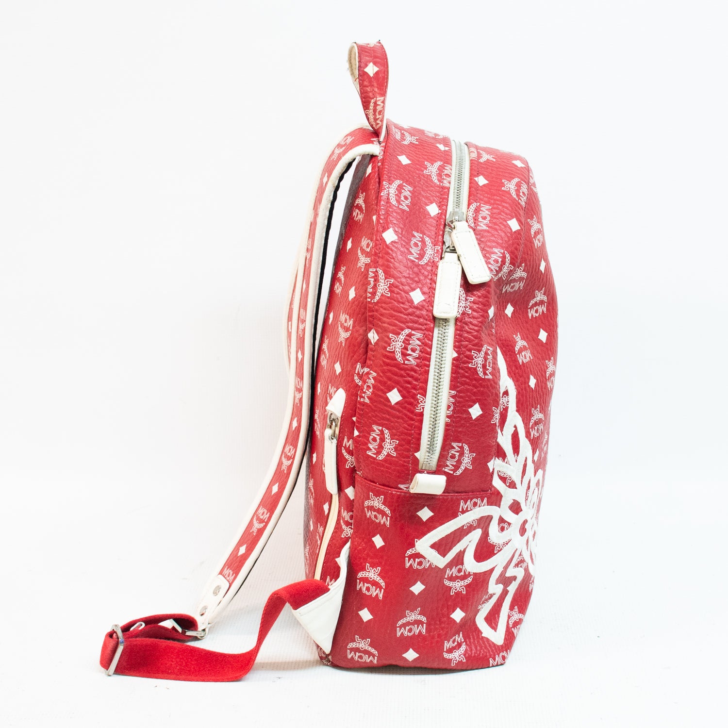 MCM Red Dietrich Laurel Backpack - 90431