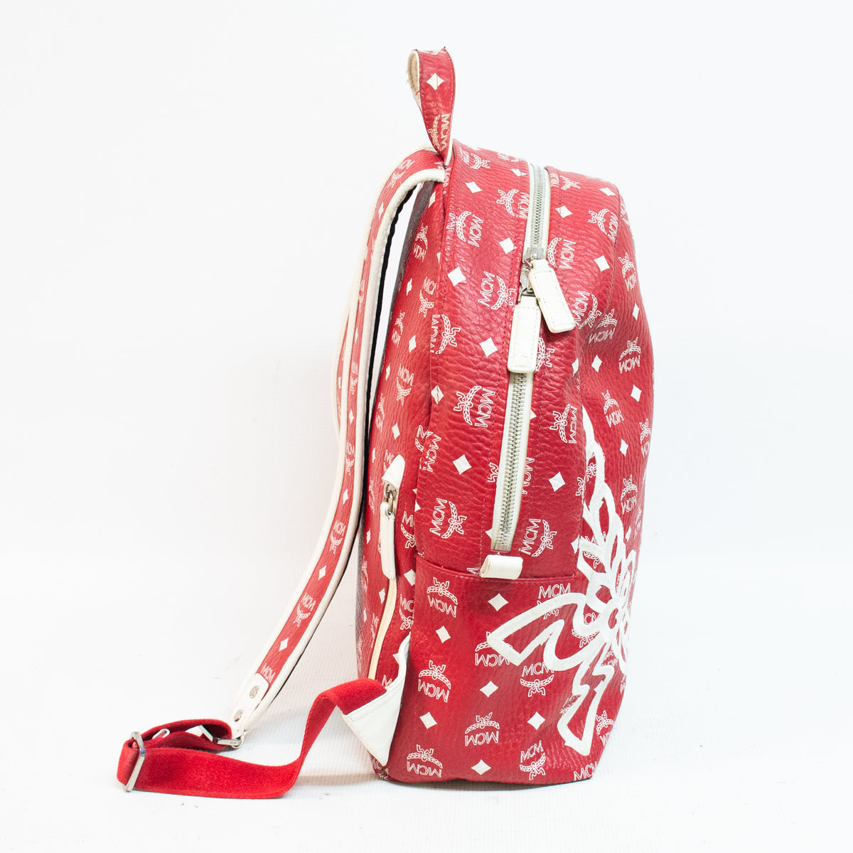 MCM Red Dietrich Laurel Backpack - 90431