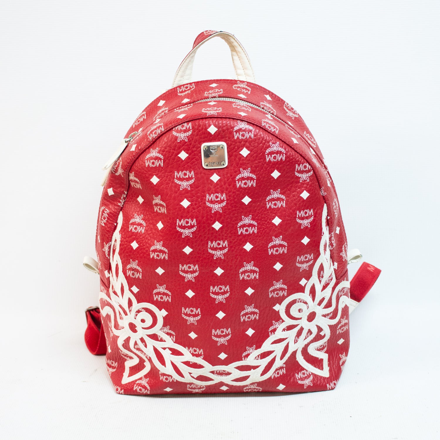 MCM Red Dietrich Laurel Backpack - 90431