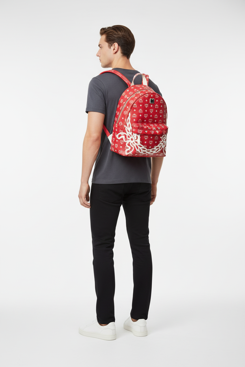 MCM Red Dietrich Laurel Backpack - 90431
