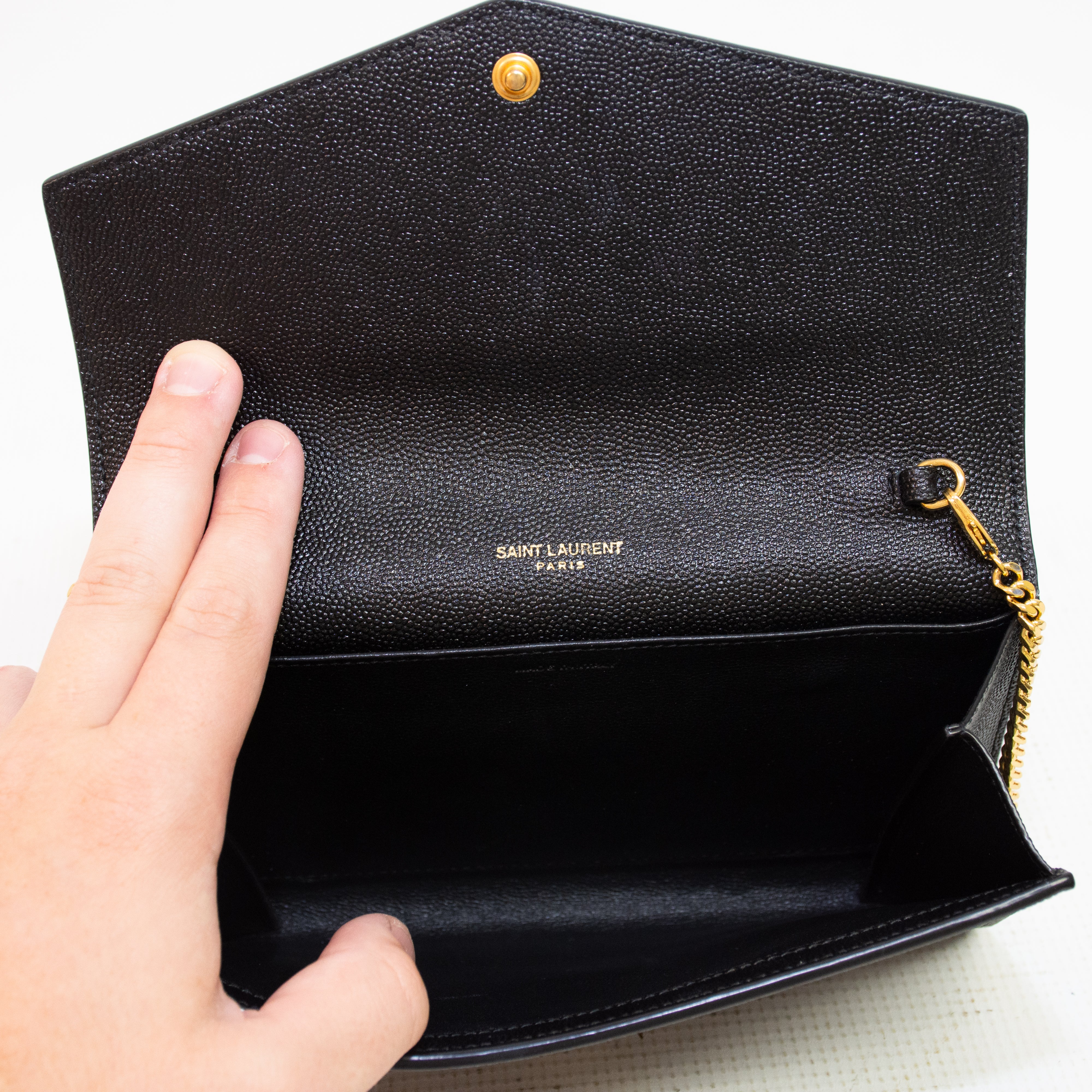 Saint Laurent YSL Uptown Black Grain Leather Chain Wallet