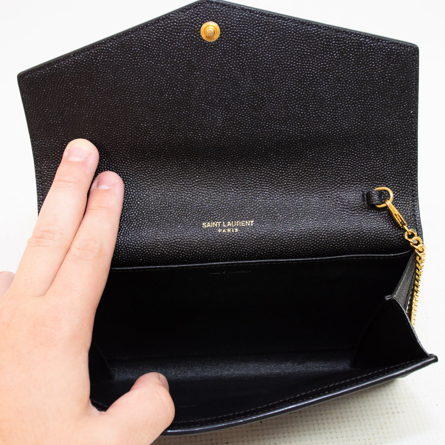 Saint Laurent YSL Uptown Black Grain Leather Chain Wallet