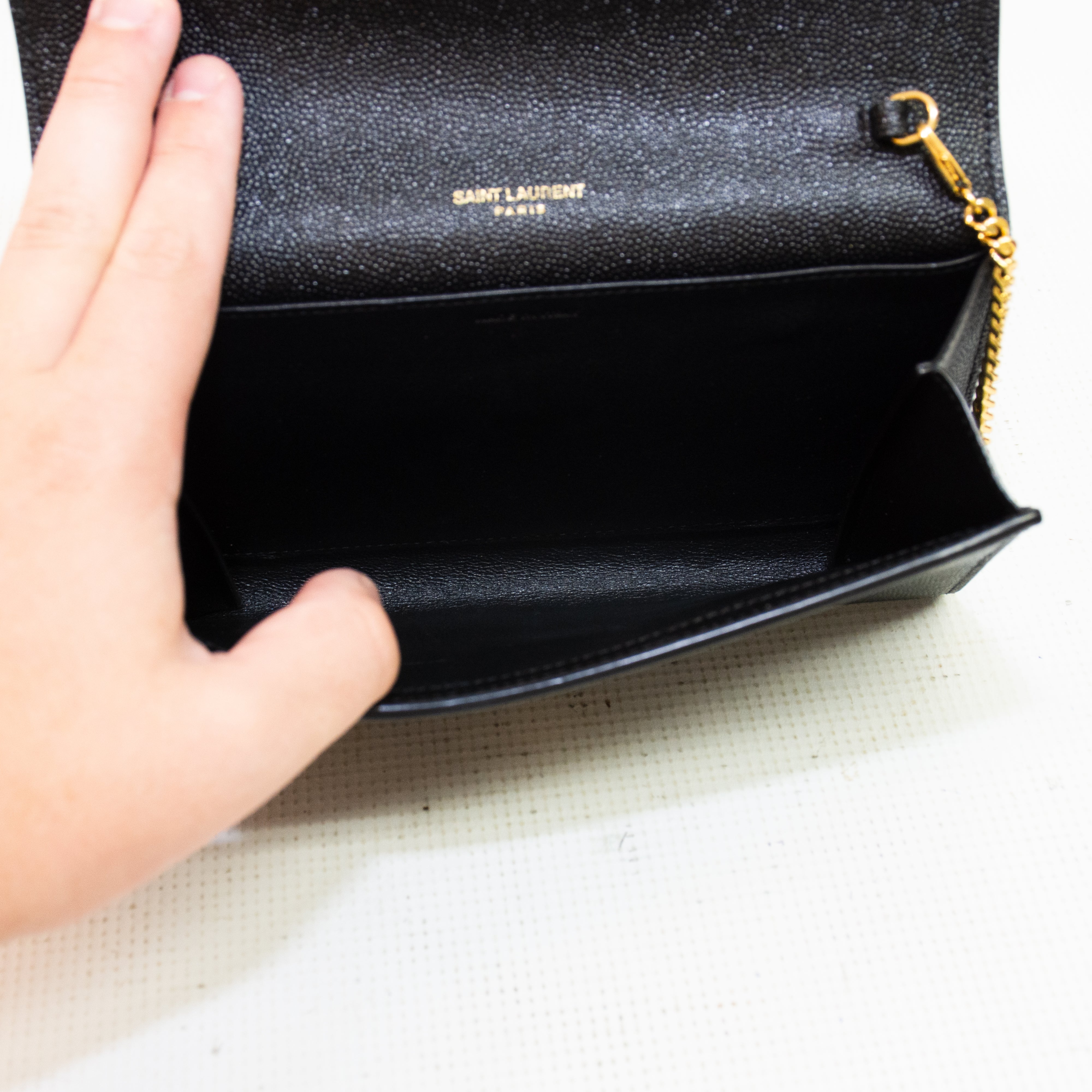 Saint Laurent YSL Uptown Black Grain Leather Chain Wallet