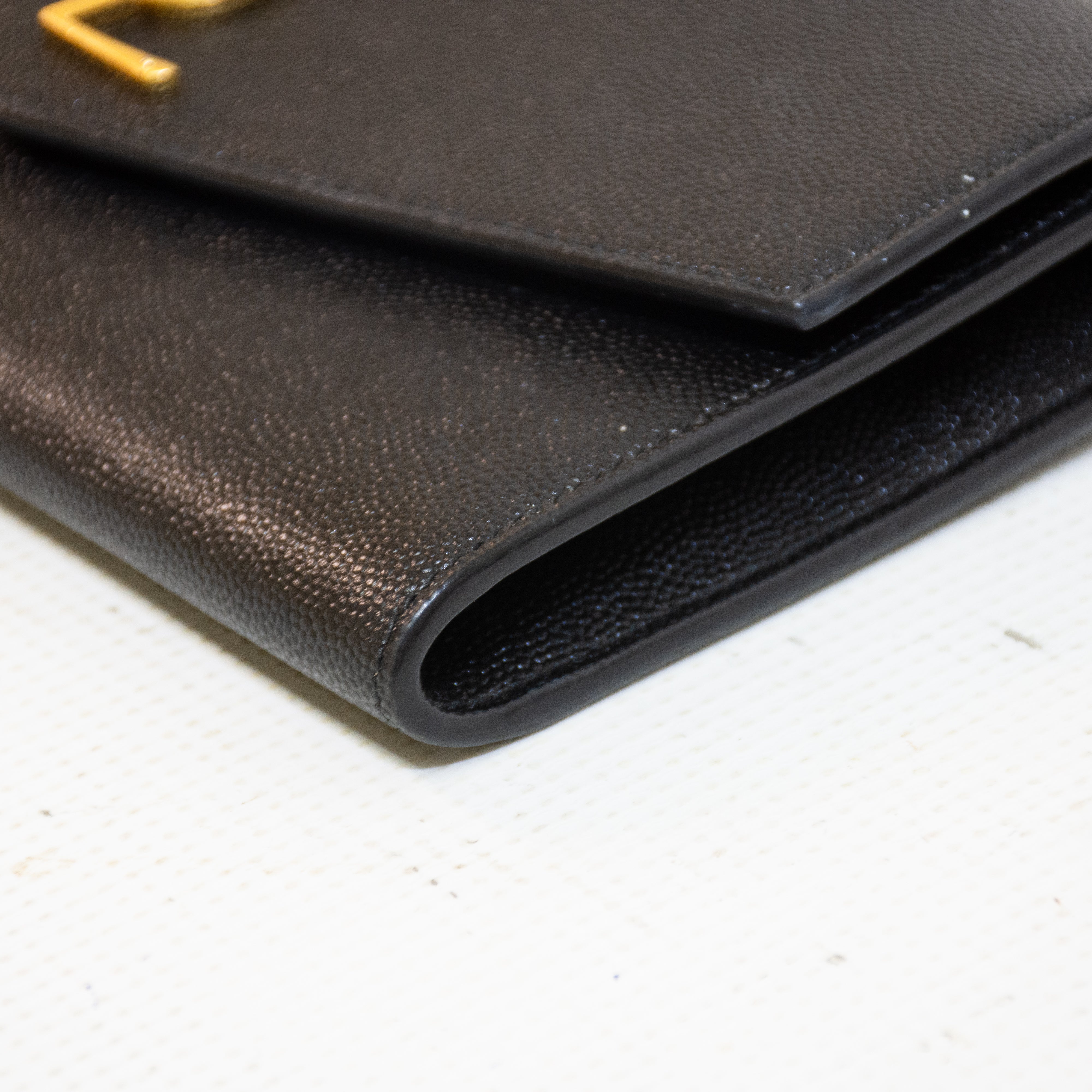 Saint Laurent YSL Uptown Black Grain Leather Chain Wallet
