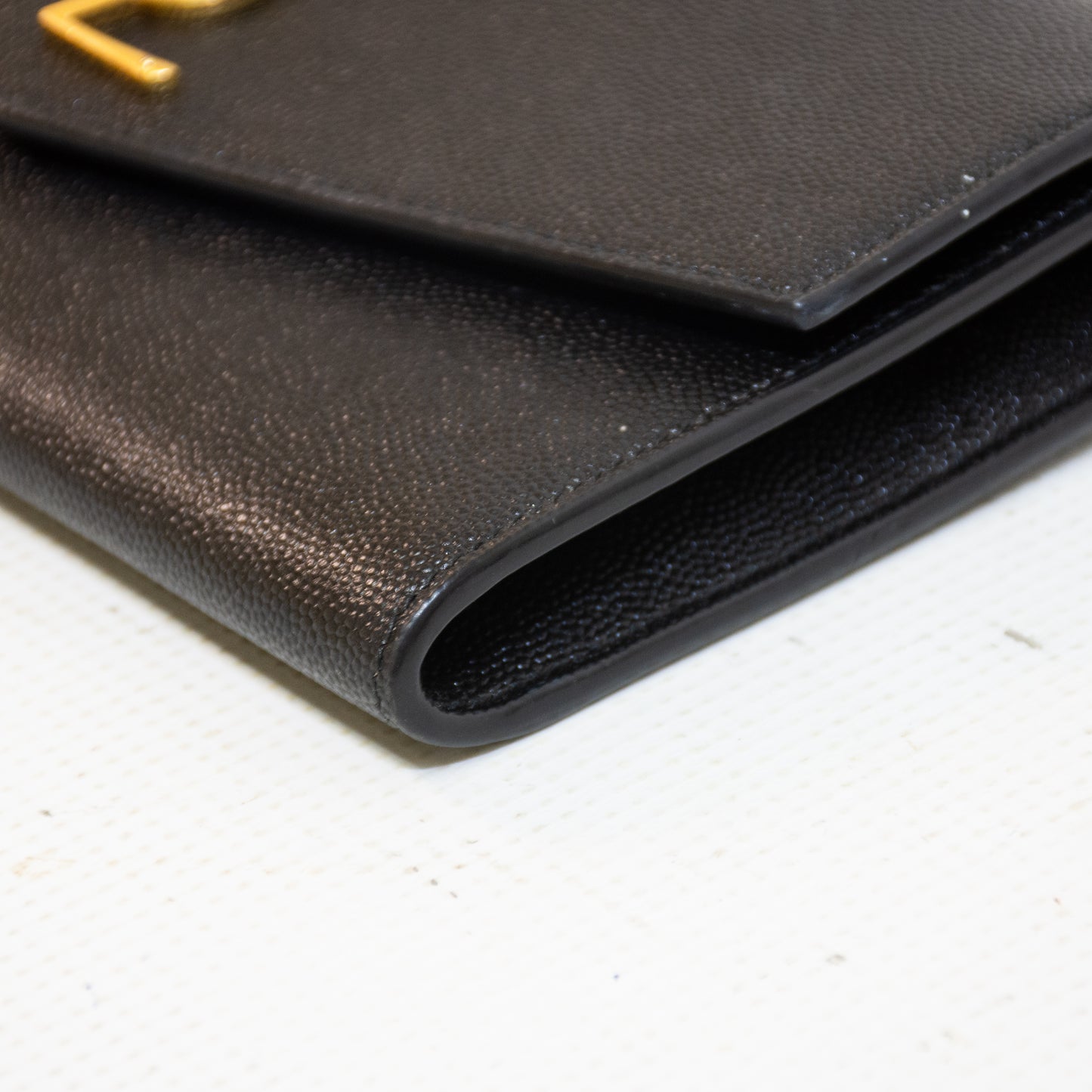 Saint Laurent YSL Uptown Black Grain Leather Chain Wallet