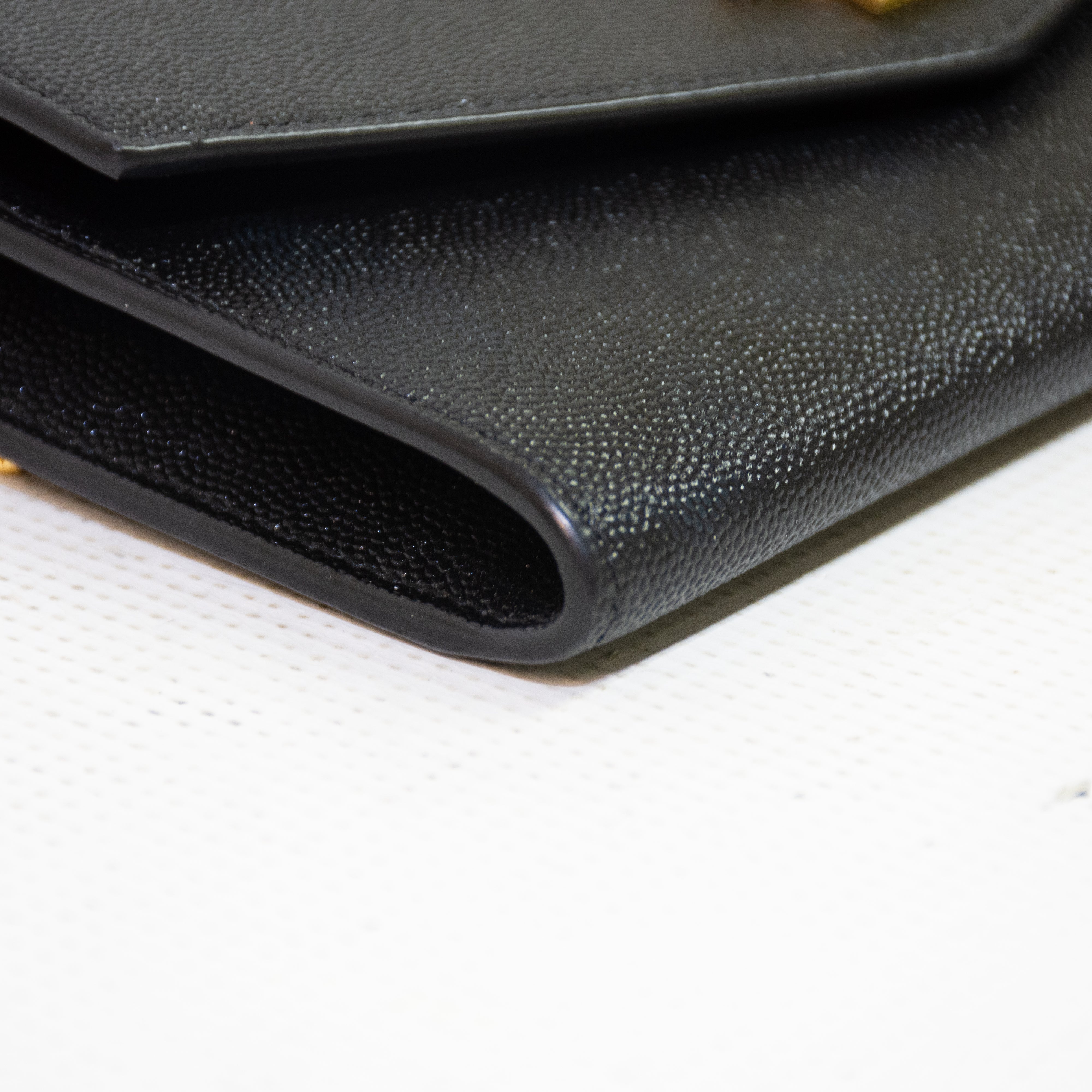 Saint Laurent YSL Uptown Black Grain Leather Chain Wallet