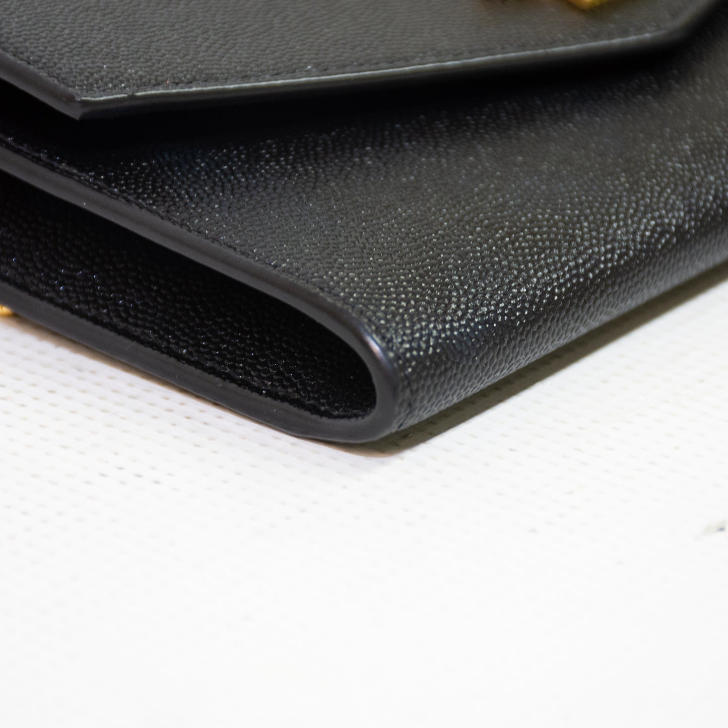 Saint Laurent YSL Uptown Black Grain Leather Chain Wallet