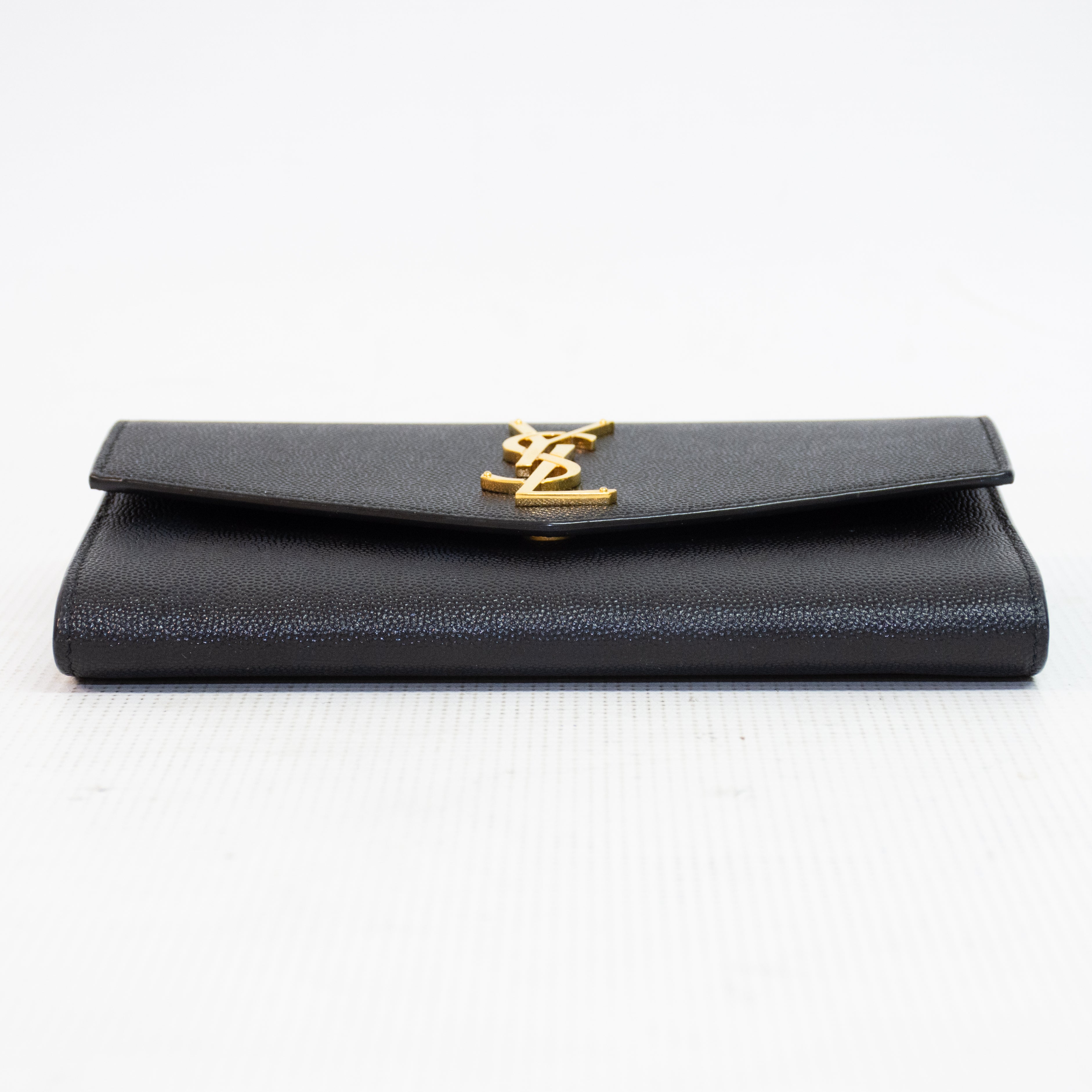 Saint Laurent YSL Uptown Black Grain Leather Chain Wallet