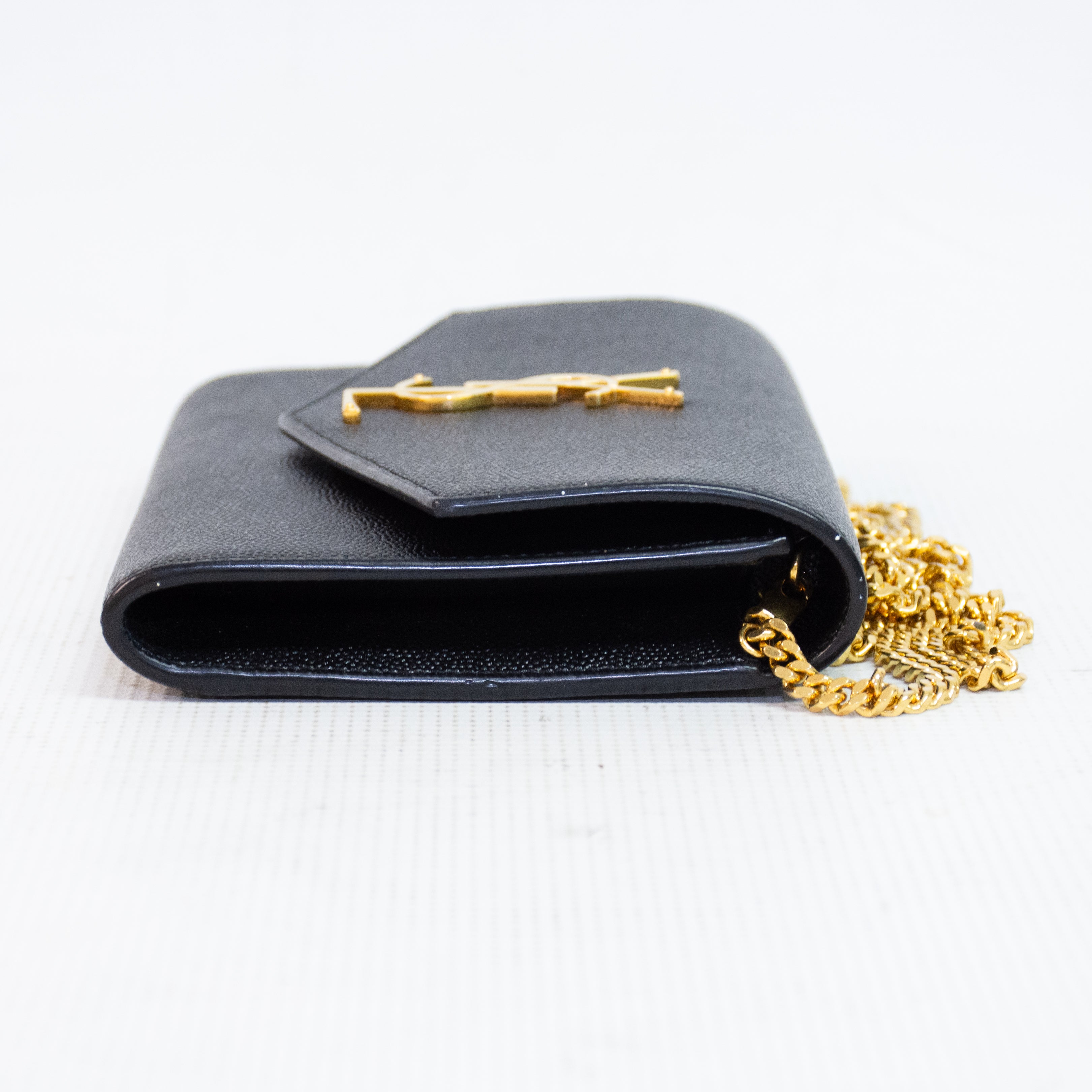 Saint Laurent YSL Uptown Black Grain Leather Chain Wallet