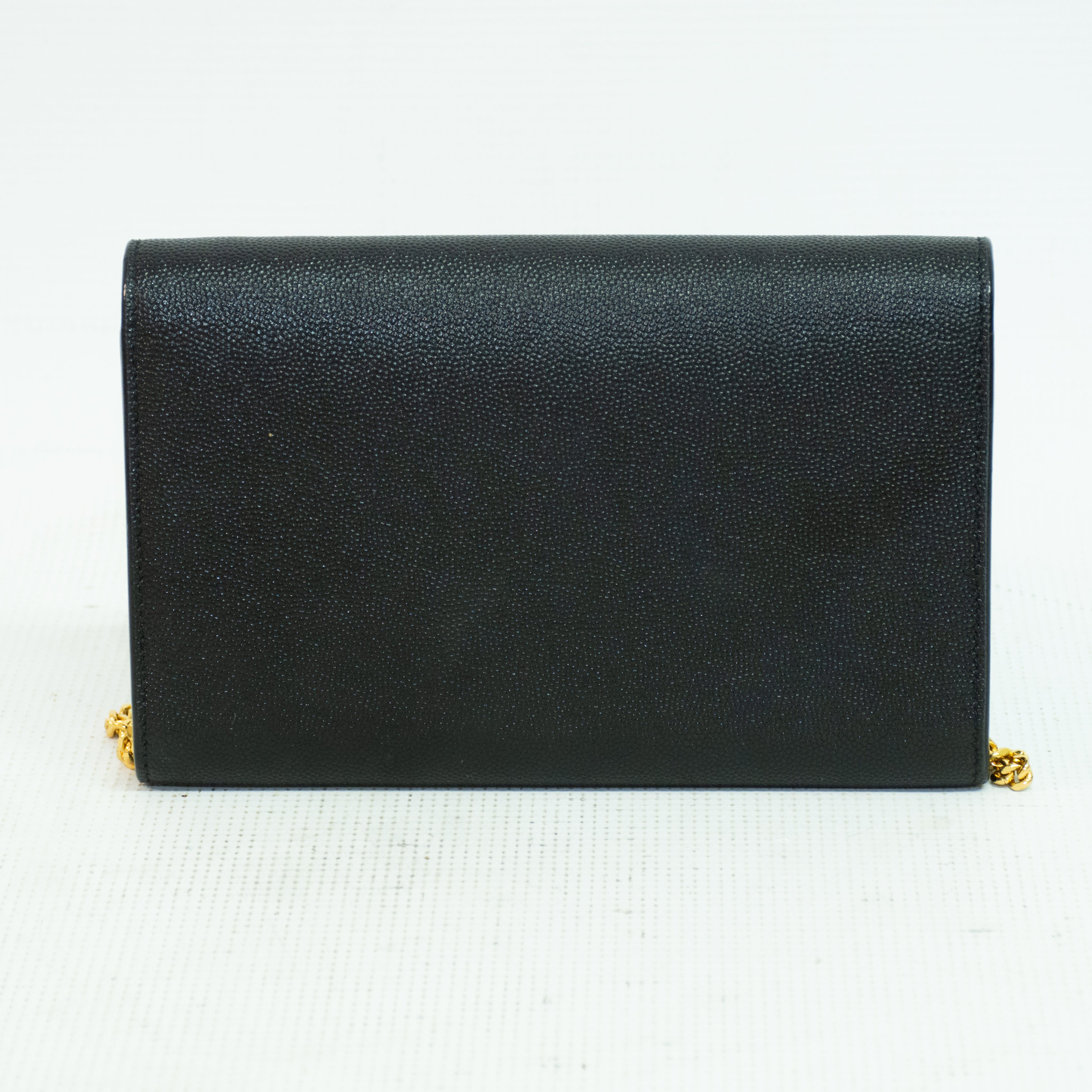Saint Laurent YSL Uptown Black Grain Leather Chain Wallet