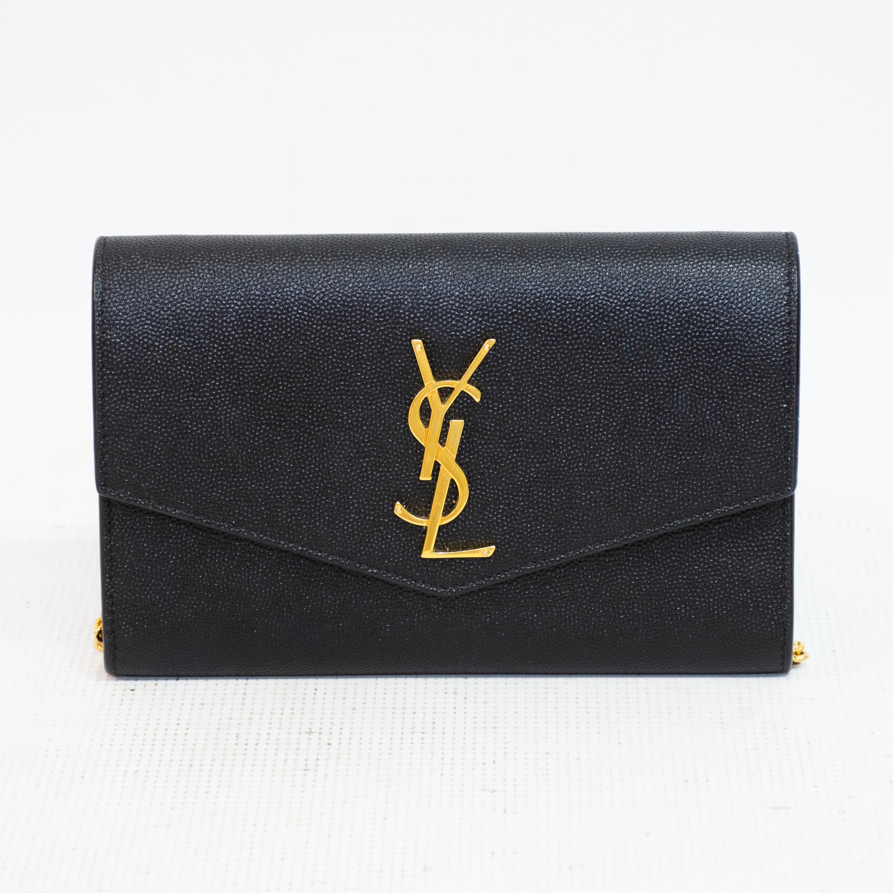 Saint Laurent YSL Uptown Black Grain Leather Chain Wallet