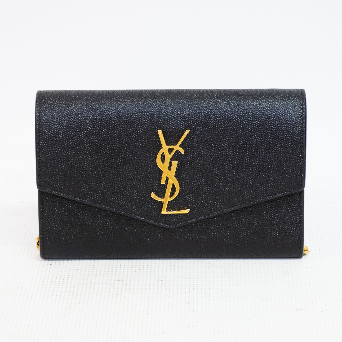 Saint Laurent YSL Uptown Black Grain Leather Chain Wallet