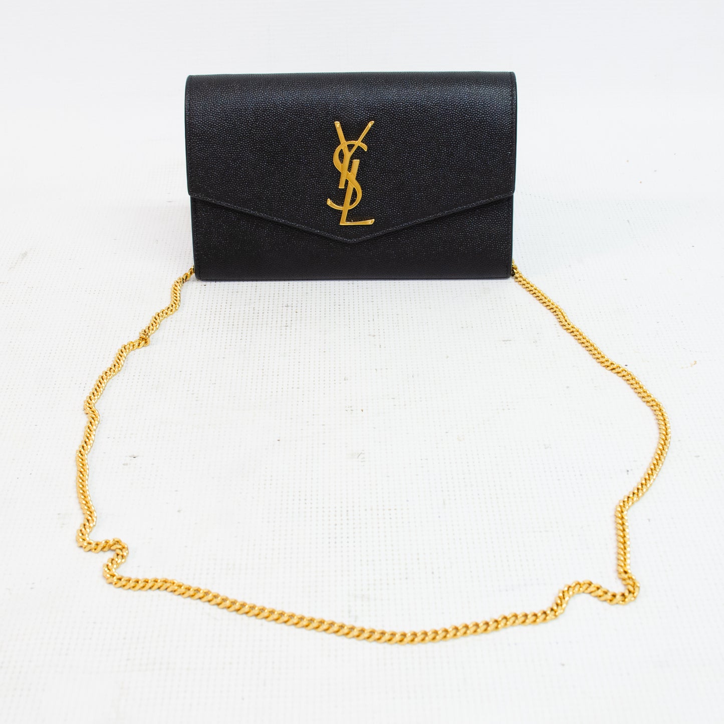 Saint Laurent YSL Uptown Black Grain Leather Chain Wallet