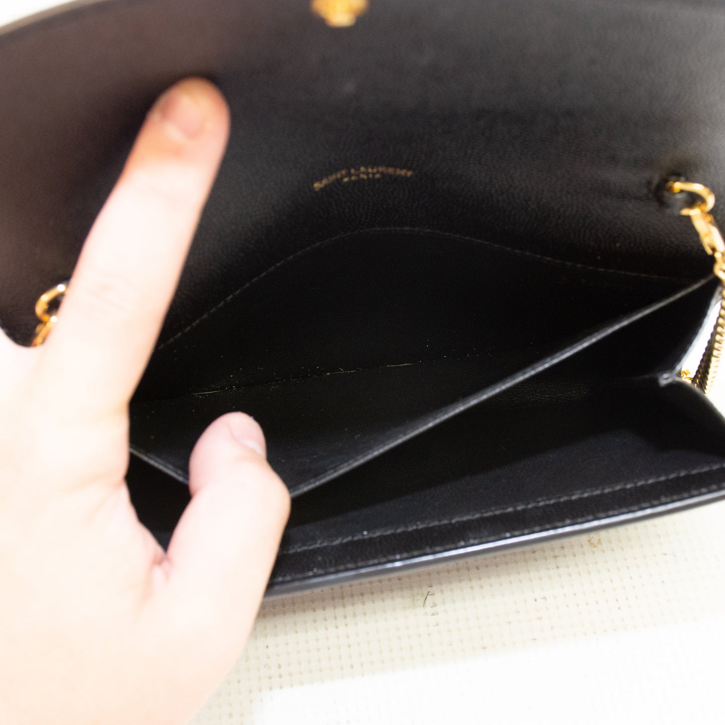 Saint Laurent YSL Uptown Black Grain Leather Chain Wallet