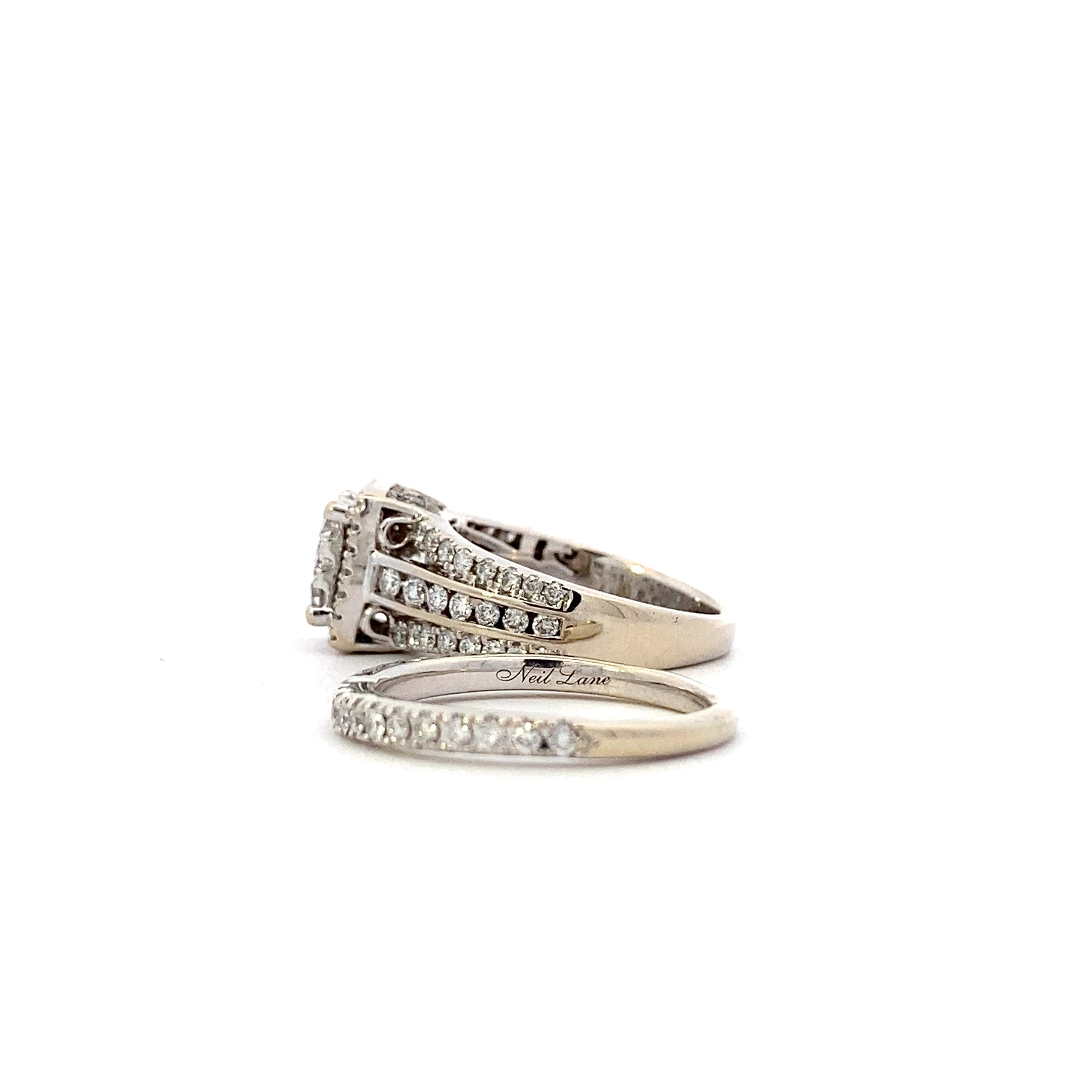 14K White Gold Diamond Engagement & Wedding Ring Set - 1.64ct