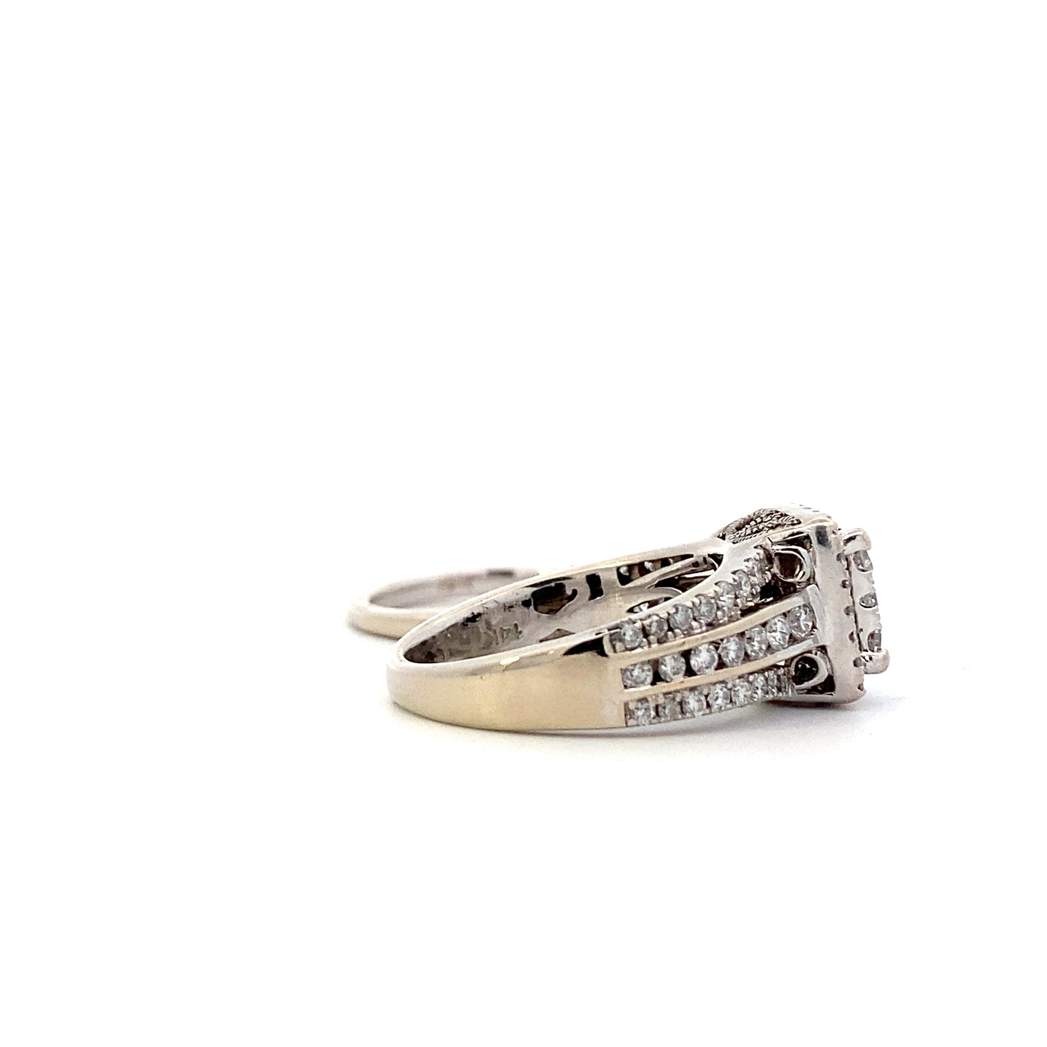 14K White Gold Diamond Engagement & Wedding Ring Set - 1.64ct