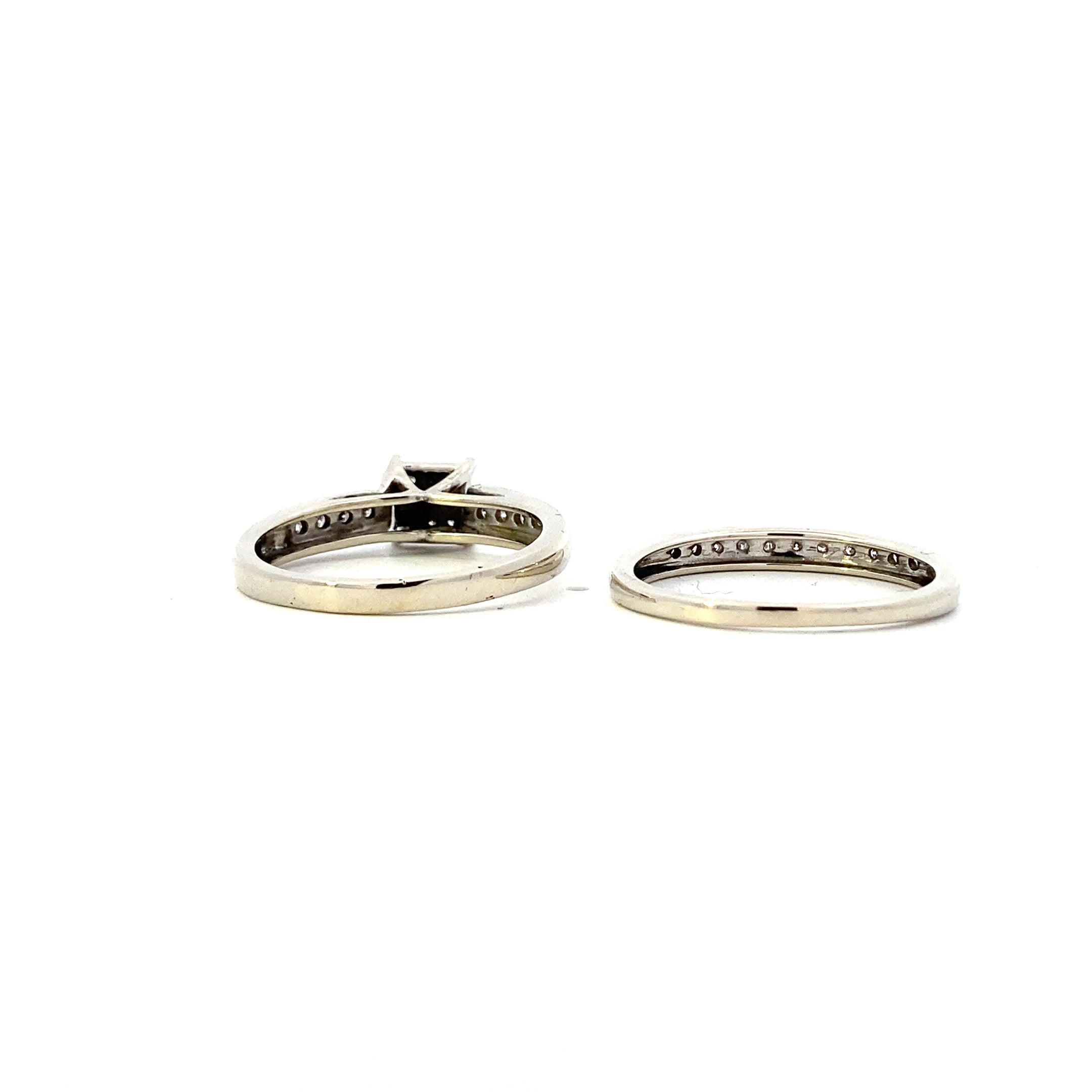 10K White Gold Diamond Engagement & Wedding Ring Set - 0.28ct
