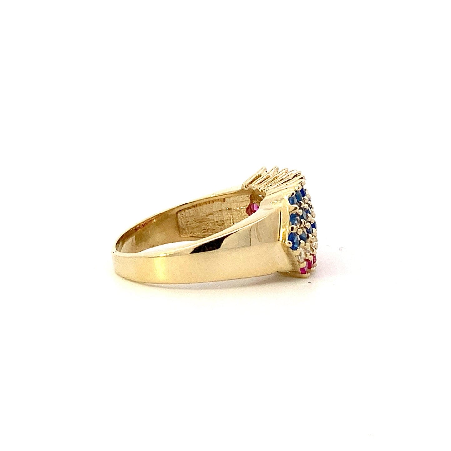 Anillo Bandera Americana CZ Oro Amarillo 10K