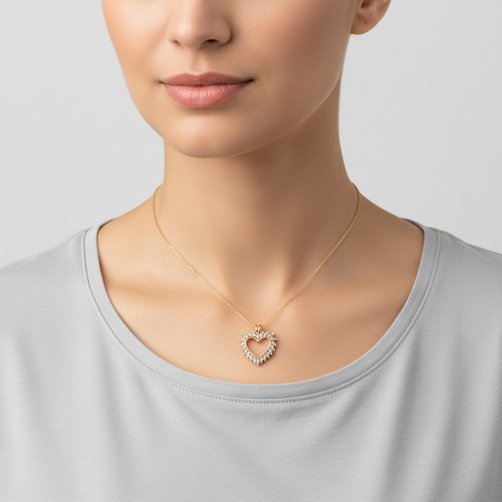 14K Yellow Gold Diamond Heart Pendant - 1.32ct